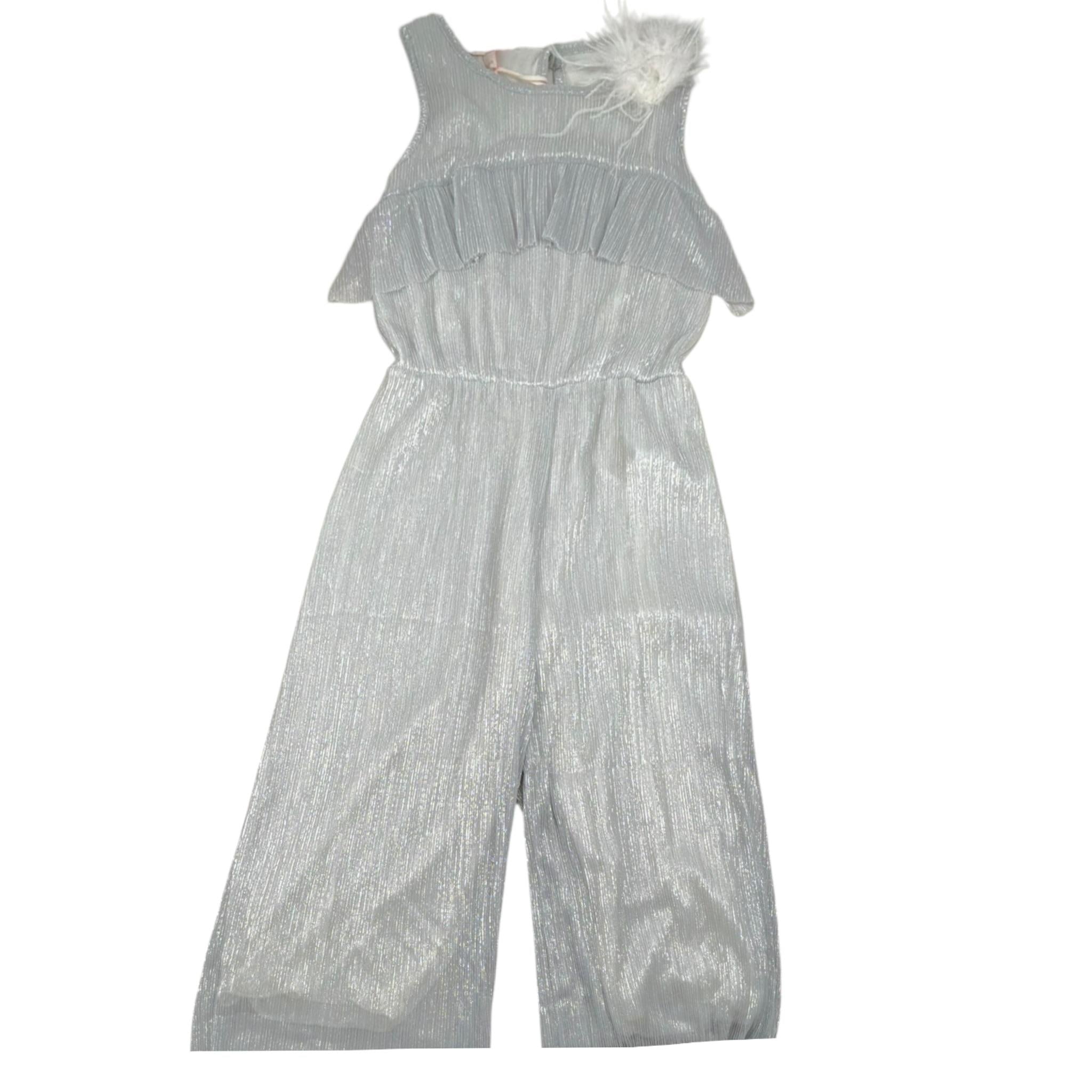 Please Tuta Intera Tinta Unita Giromanica per Bambina TC06290G73 ARGENTO PLEASE 