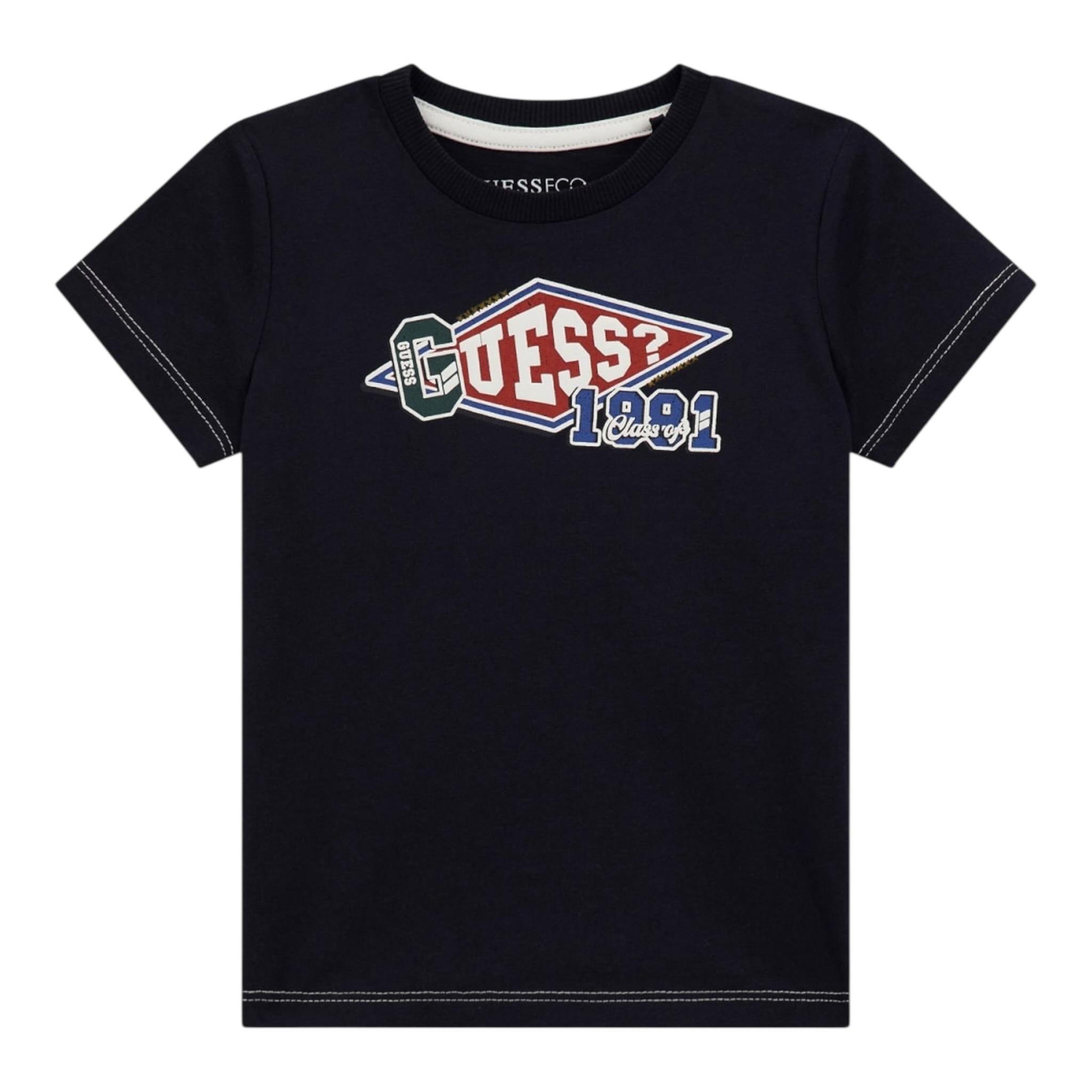 Guess T-Shirt Girocollo Tinta Unita con Stampa per Neonato N4RI11K8HM4 BLU GUESS 