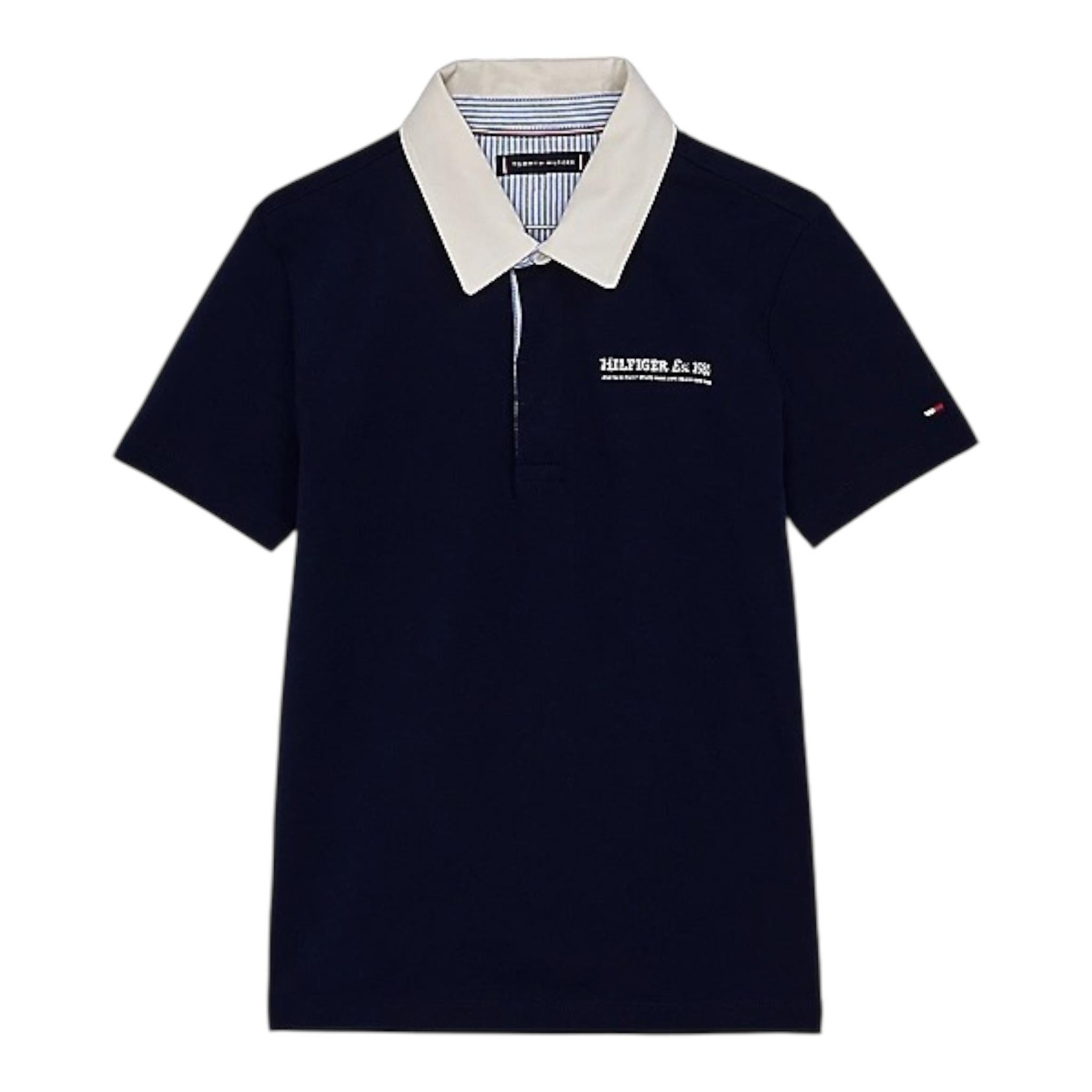 Tommy Hilfiger Polo Mezza Manica Tinta Unita con Logo per Bambino KB0KB09332 BLU TOMMY HILFIGER 
