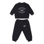EMPORIO ARMANI completo 2pz felpa-pantalone tinta unita con stampa Blu per Neonato 6DHVJ3 BLU EMPORIO ARMANI 