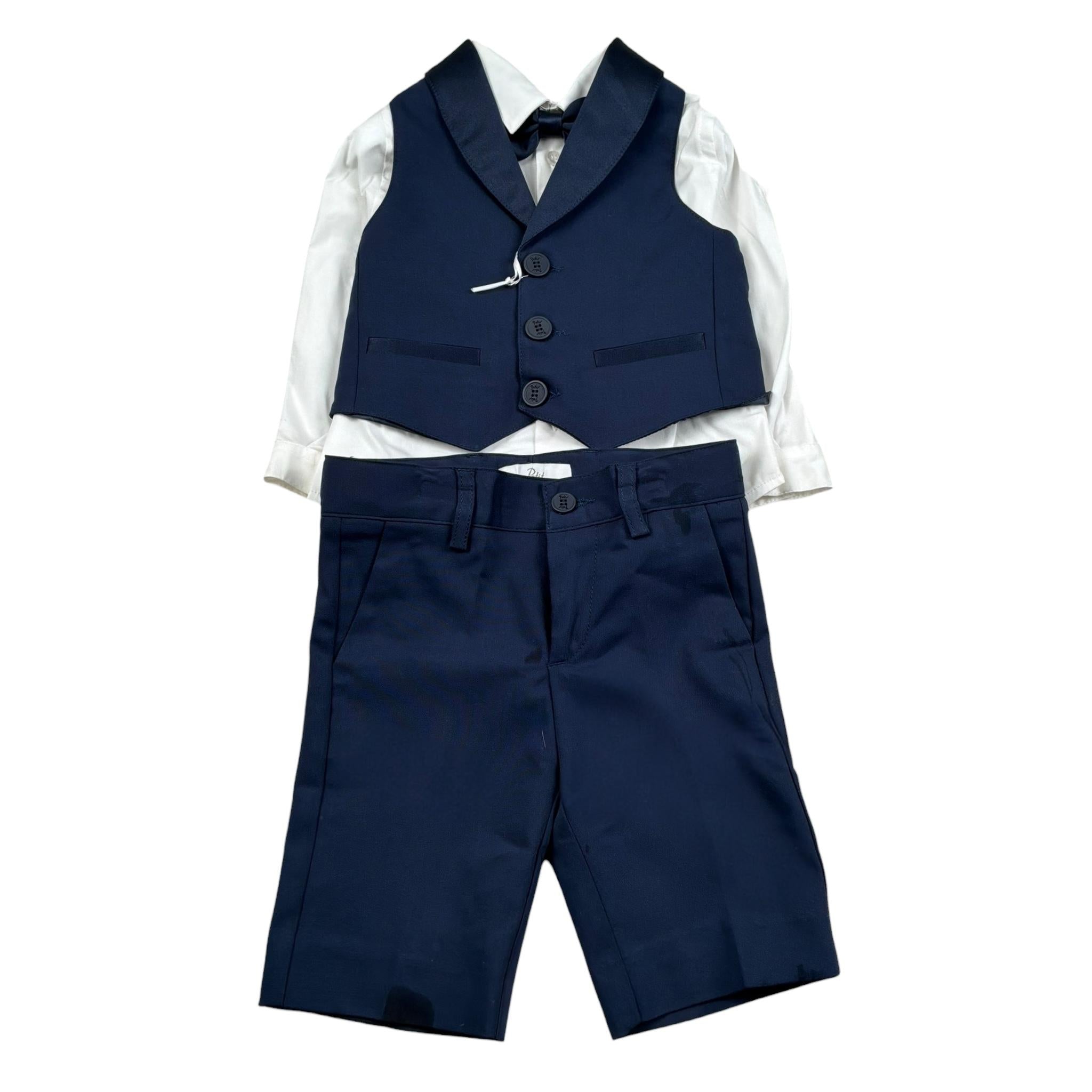 Petit Completo 4 Pezzi Gilet-Pantalone-Camicia-Papillon per Neonato S3415696GC BLU PETIT 