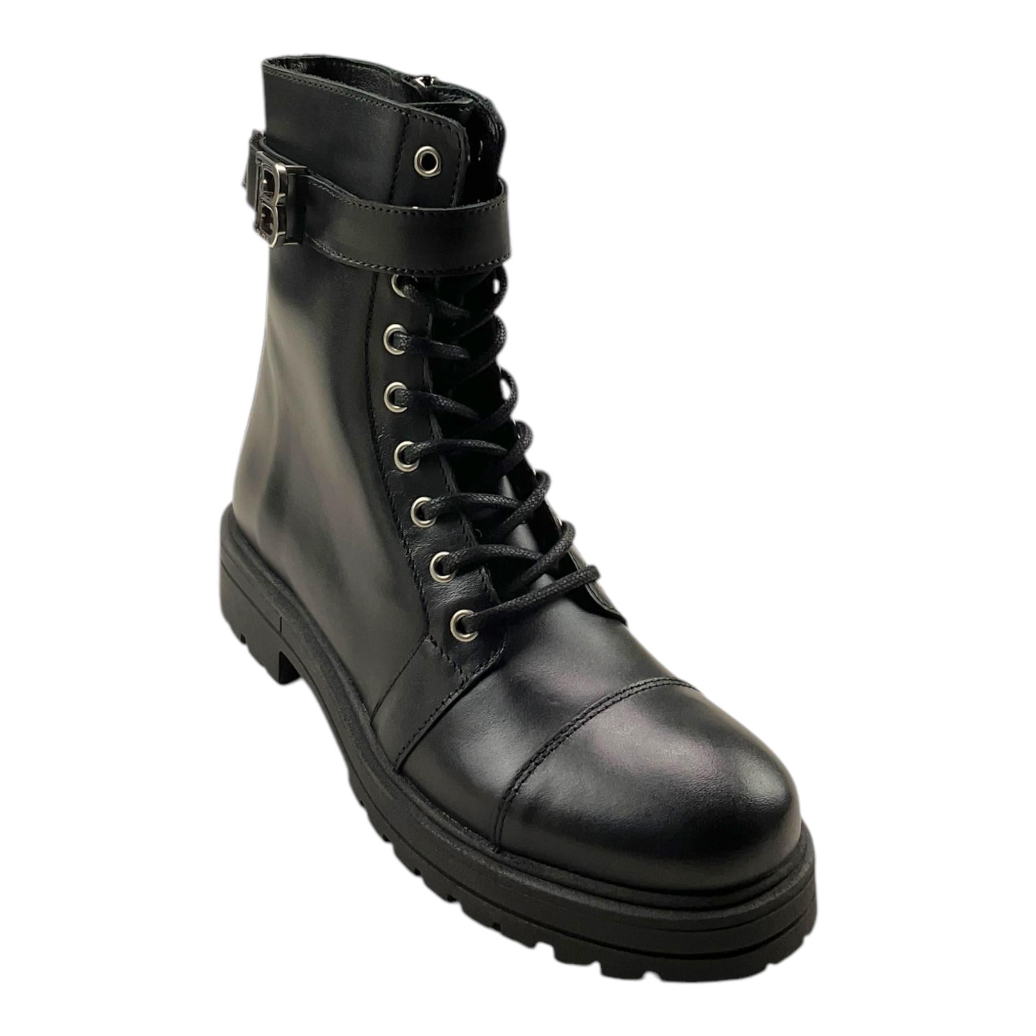 BALMAIN stivale basso tinta unita con lacci e logo Nero per Bambina BV0A56 NERO BALMAIN 