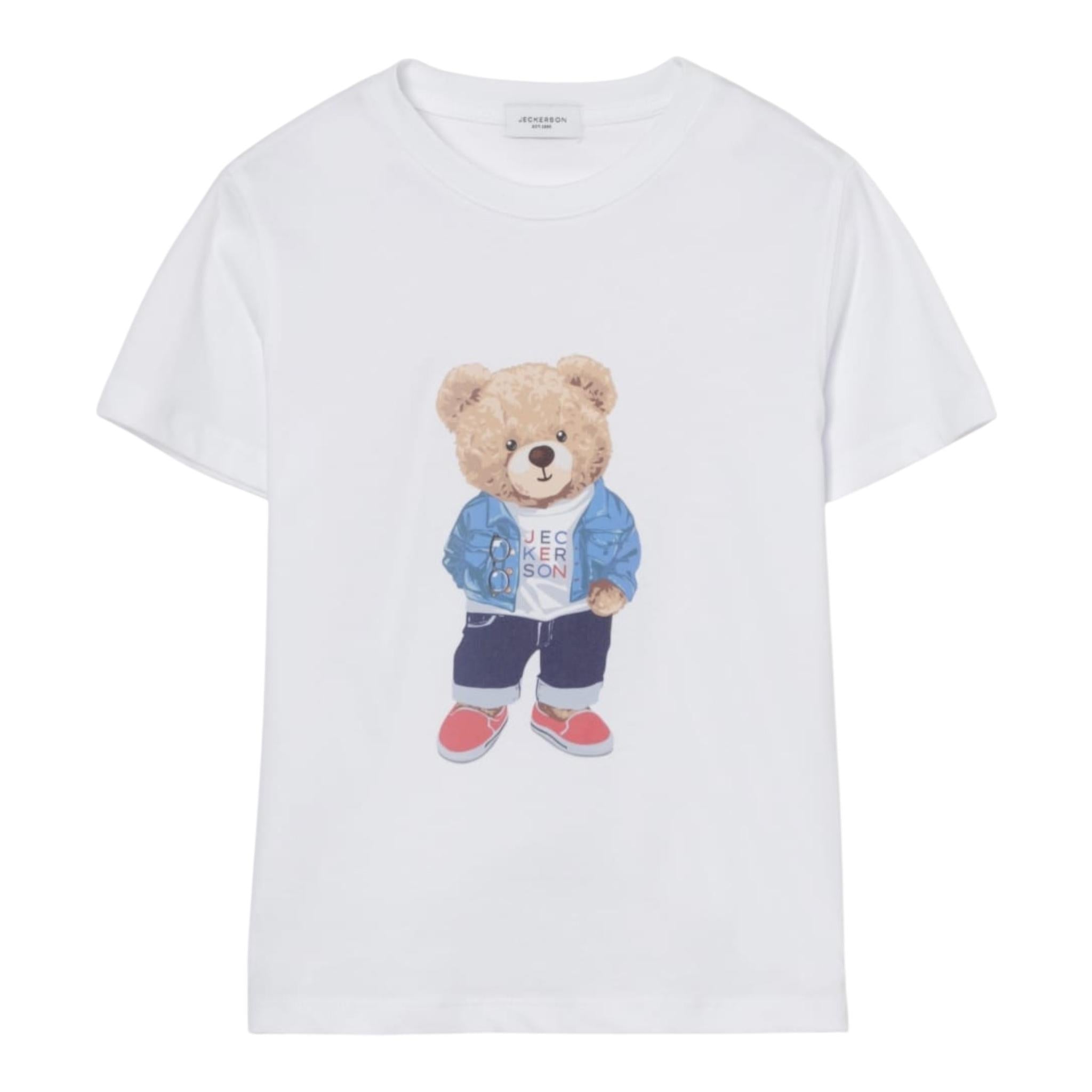 Jeckerson T-Shirt Girocollo Tinta Unita con Stampa per Bambino 520TJMBS25 BIANCO JECKERSON 