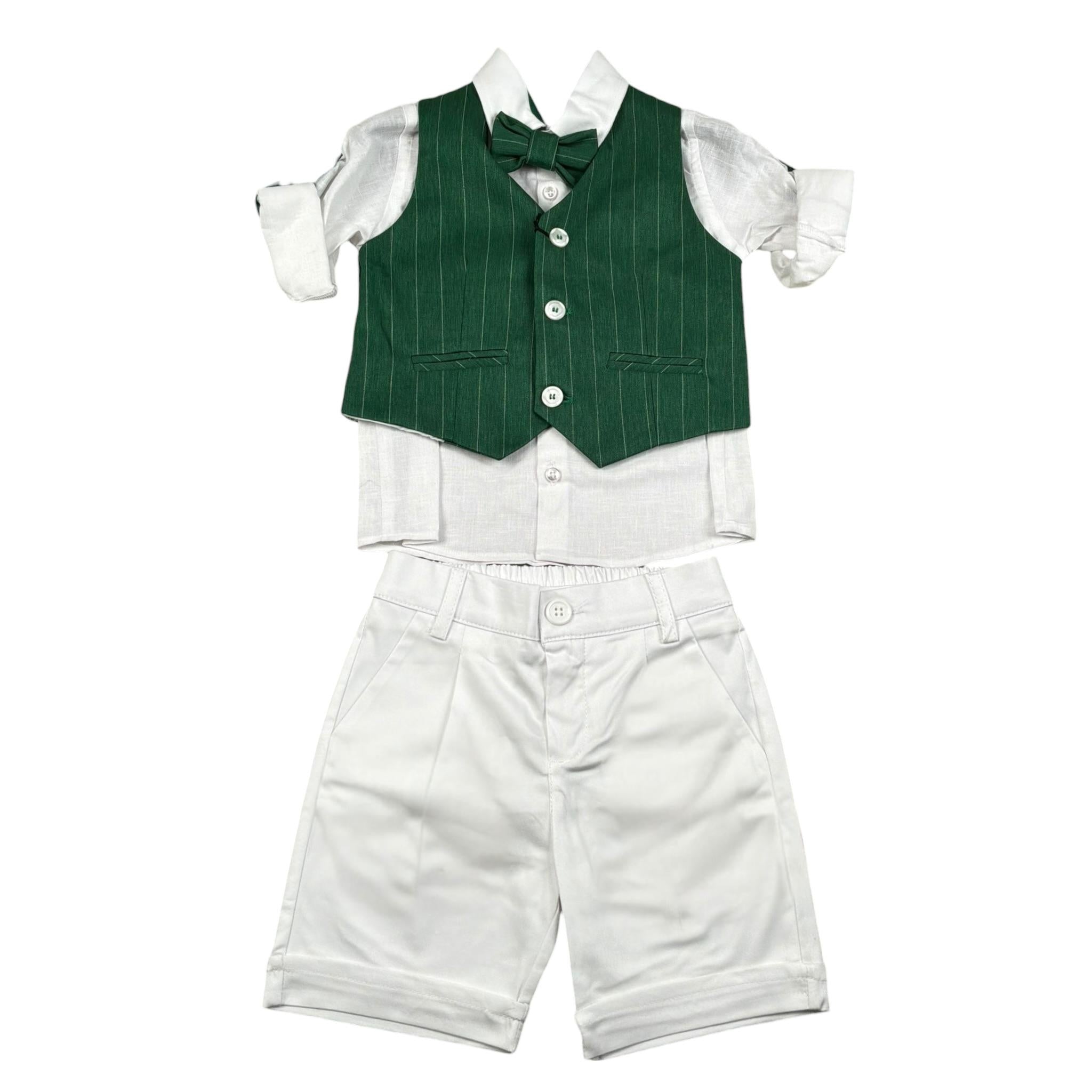 Never Too Completo 4 Pezzi Camicia-Bermuda-Gilet-Papillion per Neonato GM2237N VERDE NEVER TOO 