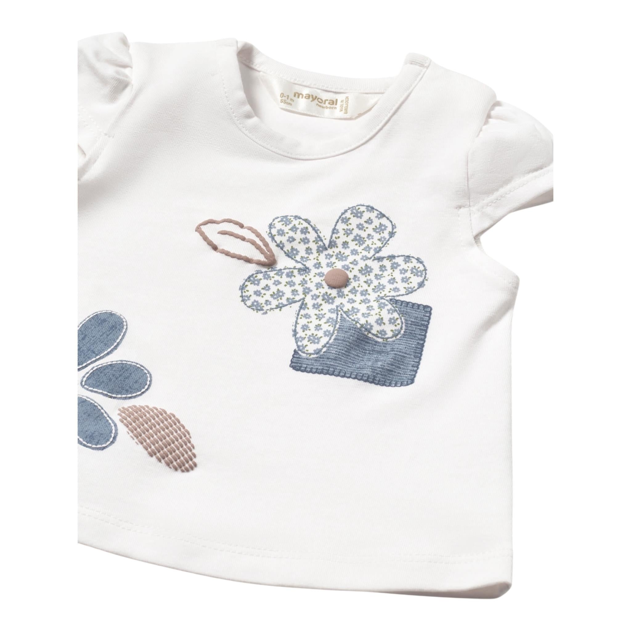 Mayoral T-Shirt Girocollo Tinta Unita con Stampa Fiori per Neonata 107059 BIANCO MAYORAL 