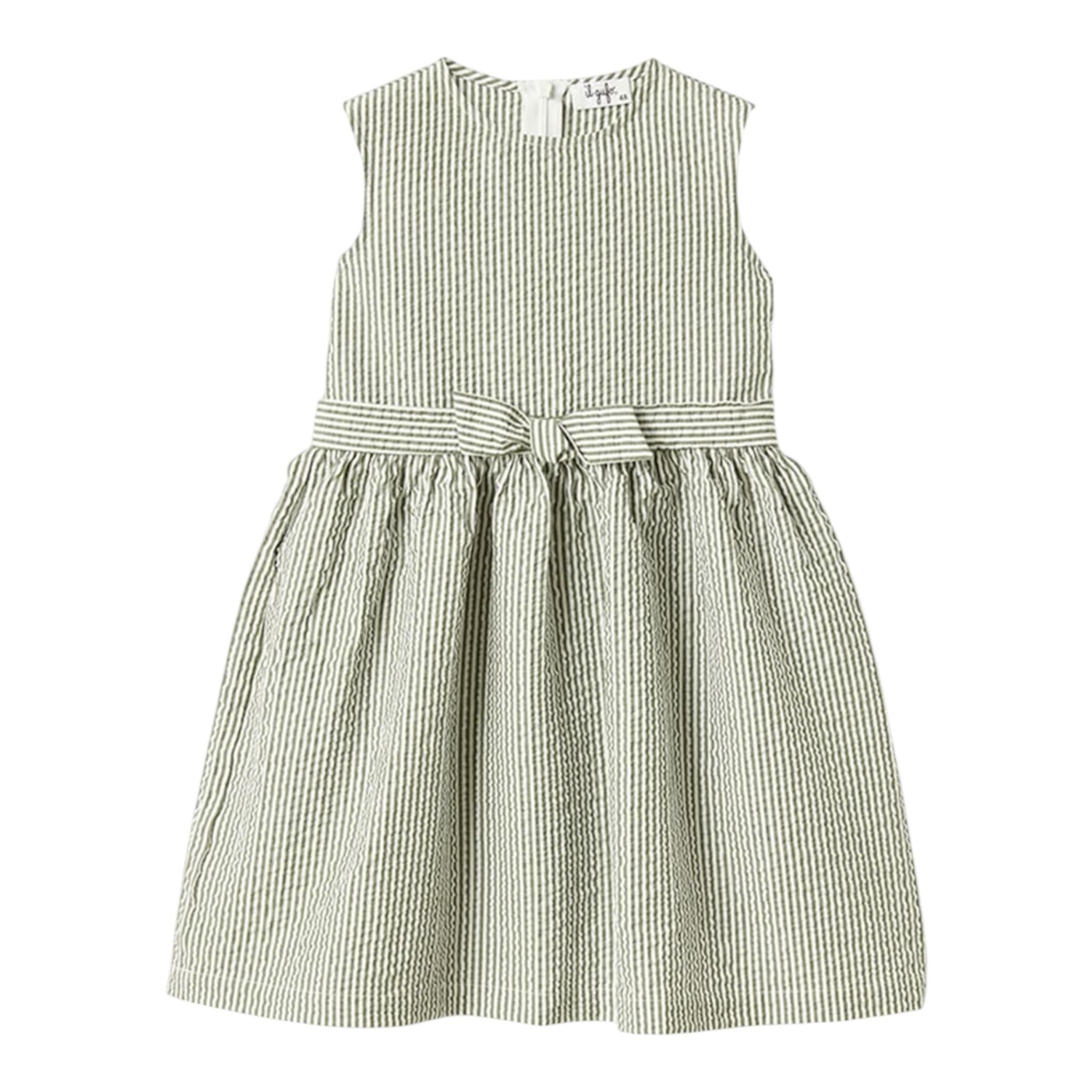 Il Gufo Abito Giromanica Tinta Unita con Fantasia A Righe per Bambina P25VA332C1080 BIANCO IL GUFO 