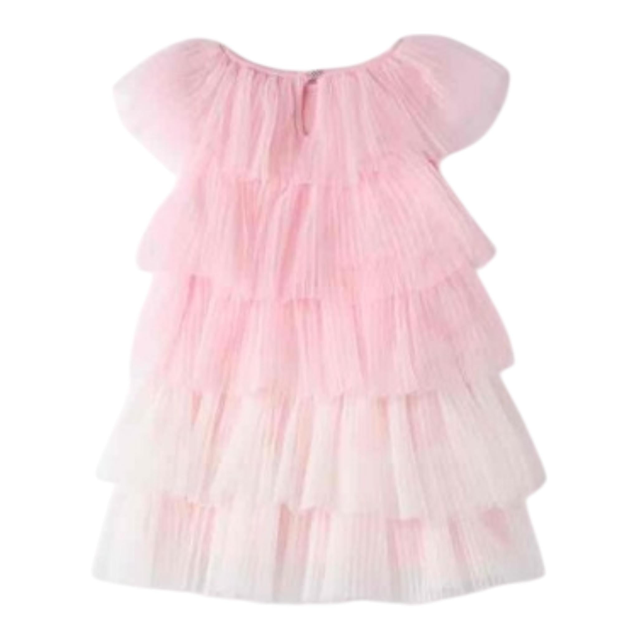 Sarabanda Abito Giromanica Tinta Unita con Tulle per Neonata 0B337 ROSA SARABANDA 