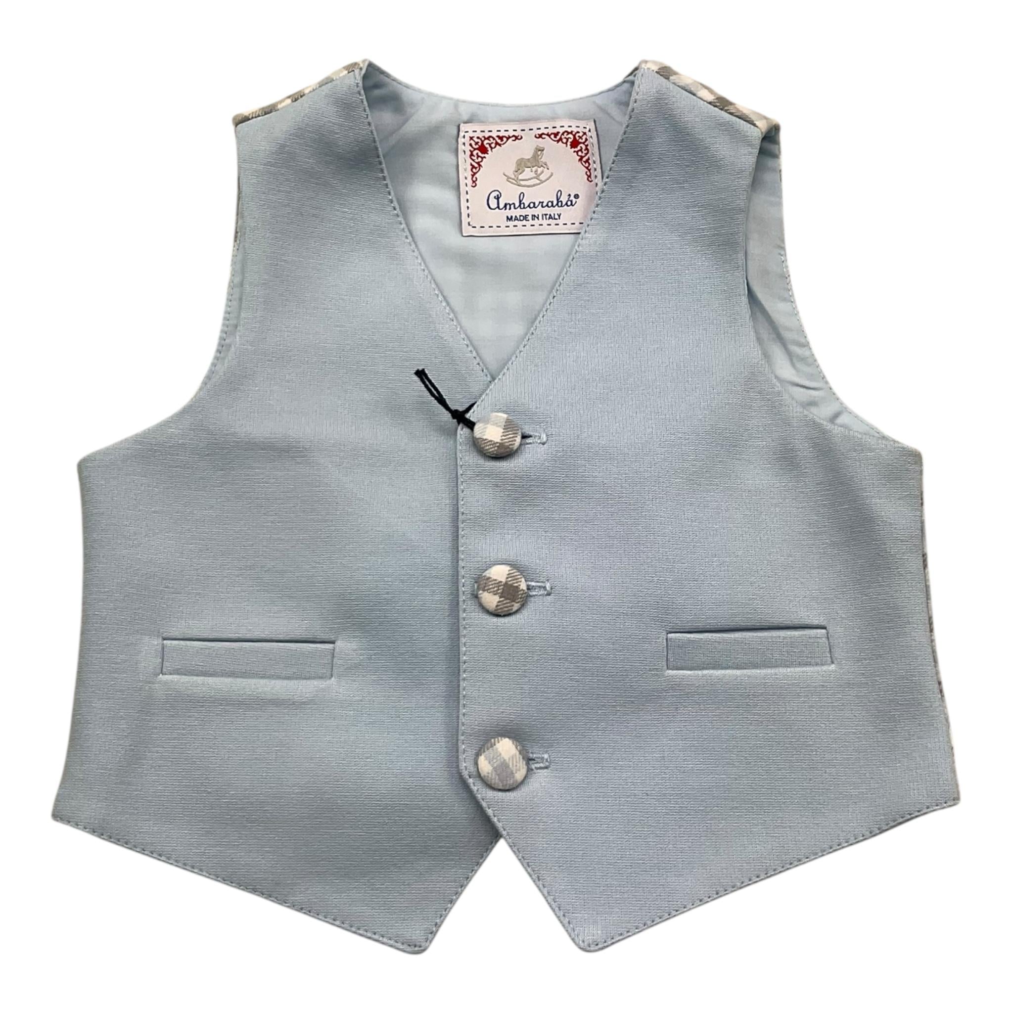 Ambaraba Gilet Tinta Unita con Parte Posteriore Fantasia Quadretti con Papillon per Neonato FM36093 AZZURRO AMBARABA 