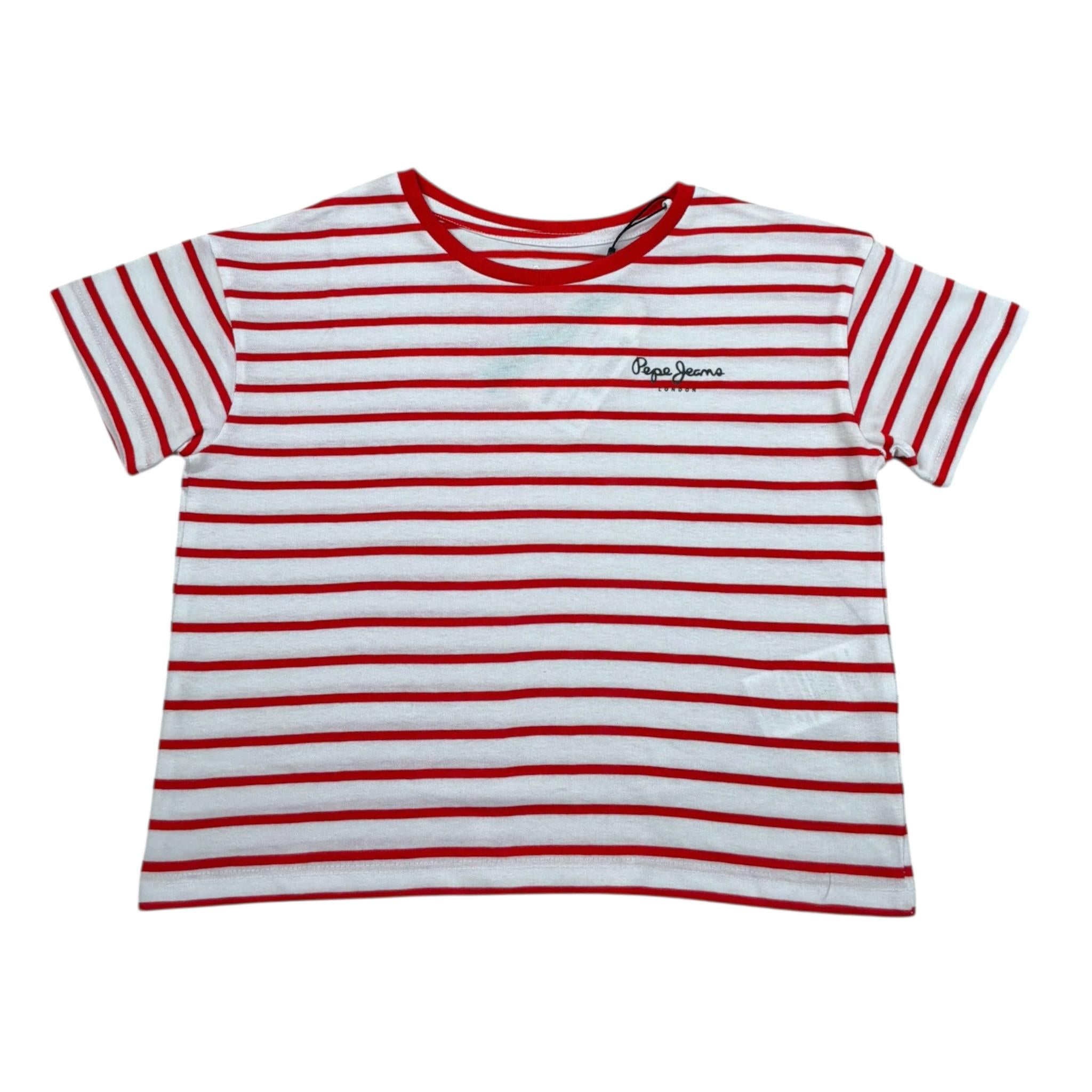 Pepe Feamo T-Shirt Bicolore Fantasia A Righe per Bambina PQ503128 BIANCO/ROSSO PEPE JEANS 