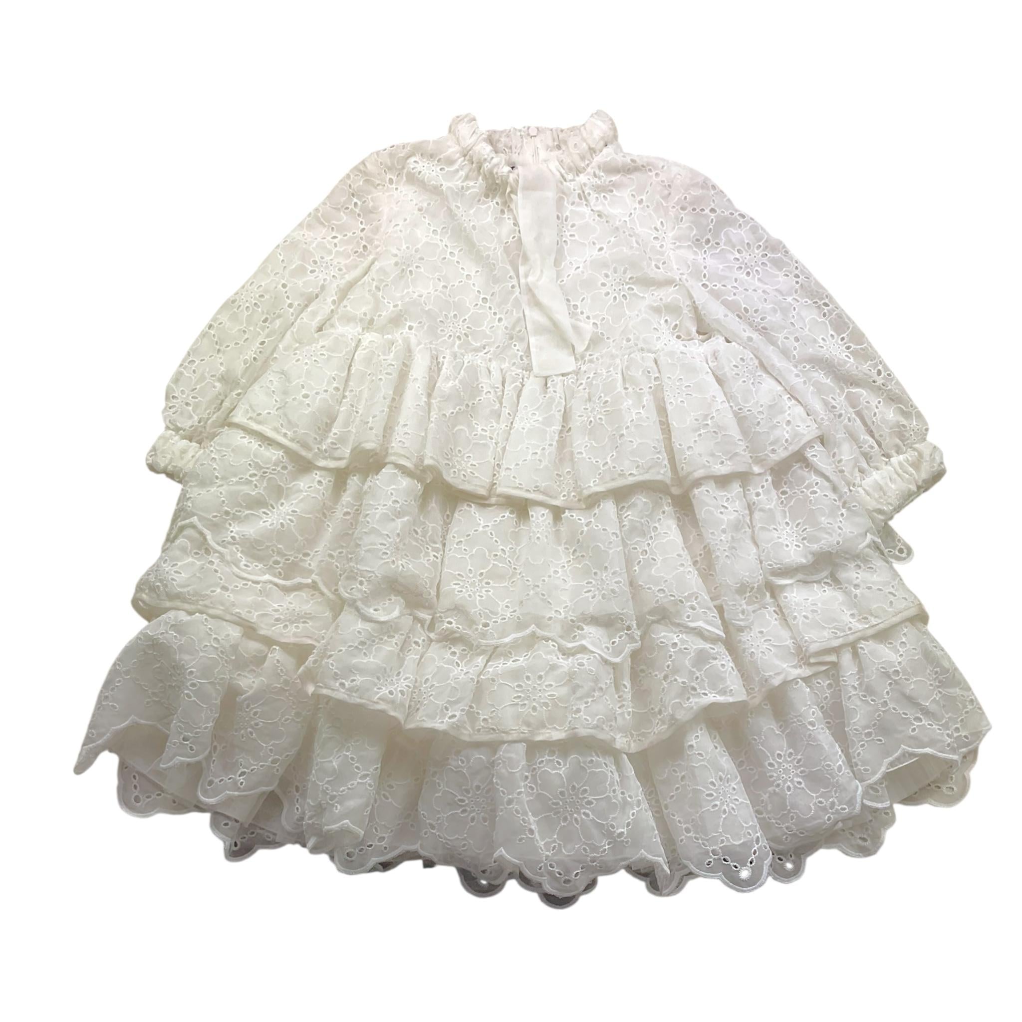 Mimisol Abito Tinta Unita Traforato con Ricami per Bambina MFAB546 BIANCO MIMISOL 