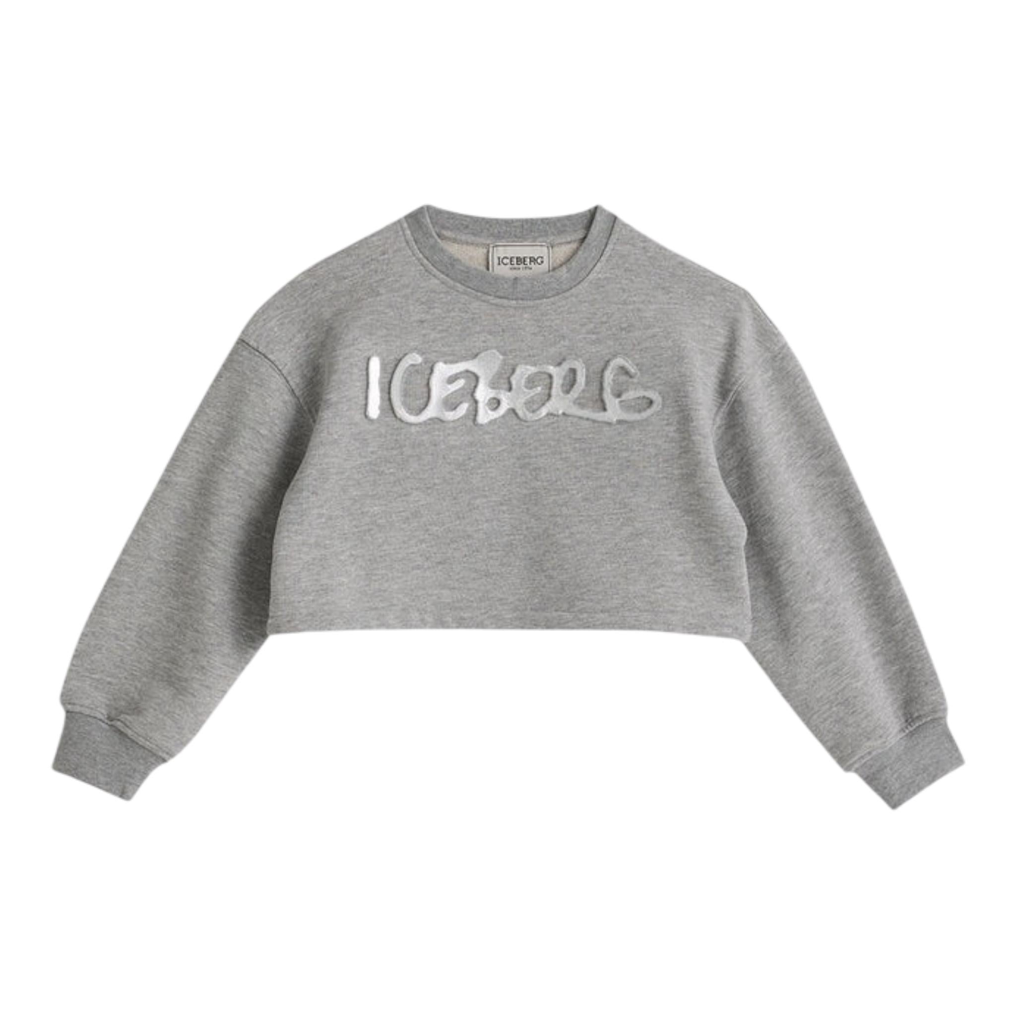 Iceberg Felpa Girocollo Tinta Unita con Logo per Bambina MFICE5154J GRIGIO ICEBERG 