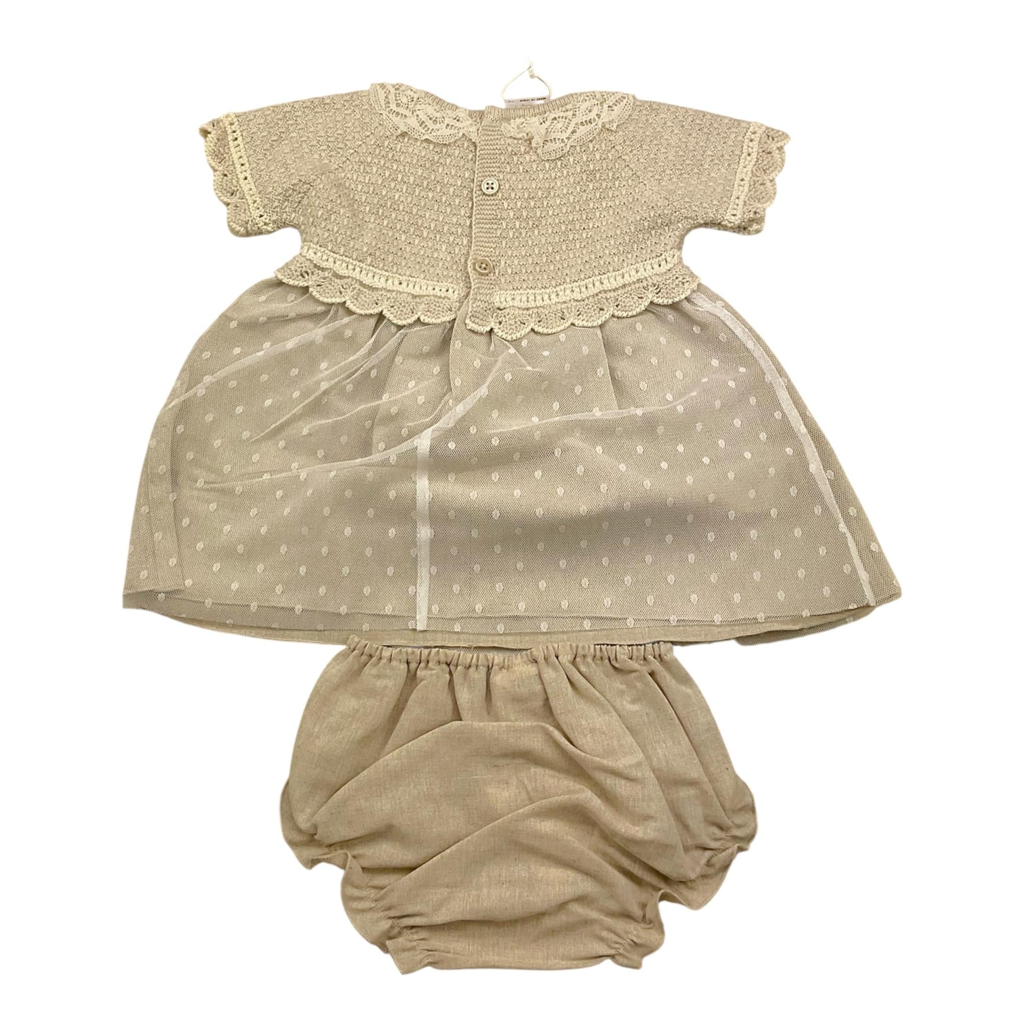 Paz Rodriguez Set Abito Tinta Unita Mezza Manica per Neonata 004122622 BEIGE PAZ RODRIGUEZ 