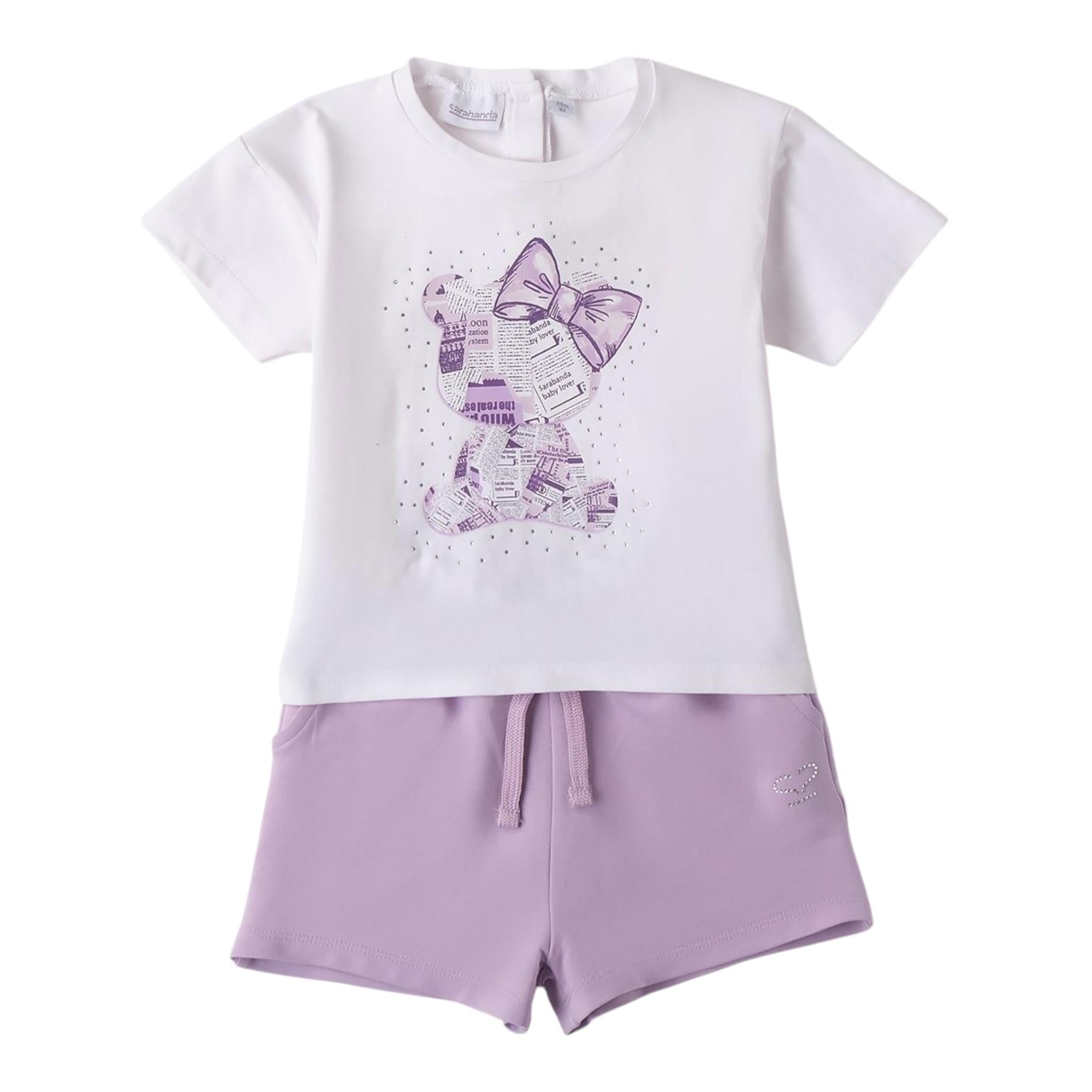 Sarabanda Completo 2 Pezzi T-Shirt-Short per Neonata 0B255XN BIANCO/LILLA SARABANDA 