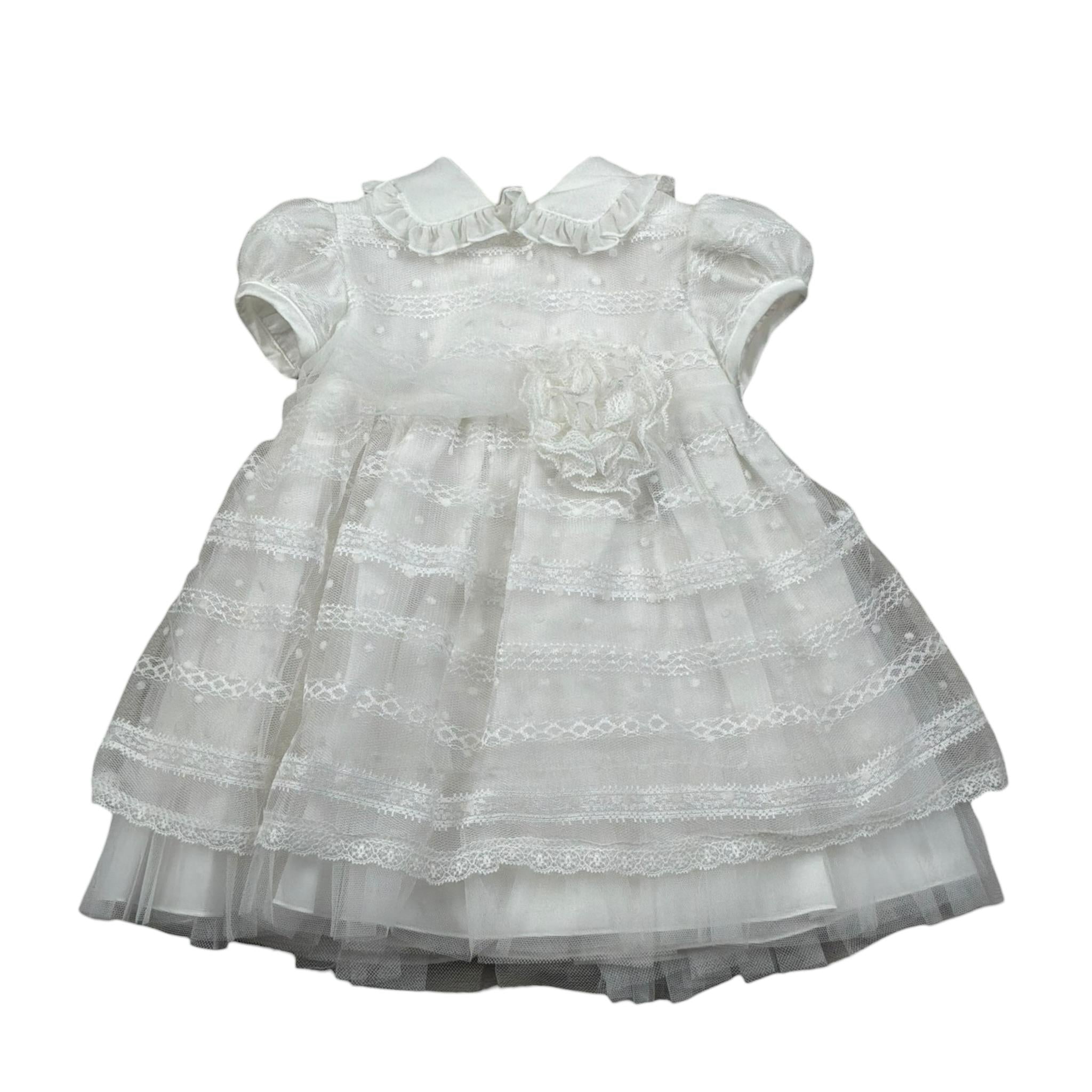 Aletta Abito Mezza Manica Tinta Unita con Tulle per Neonata HP220335C BIANCO ALETTA 