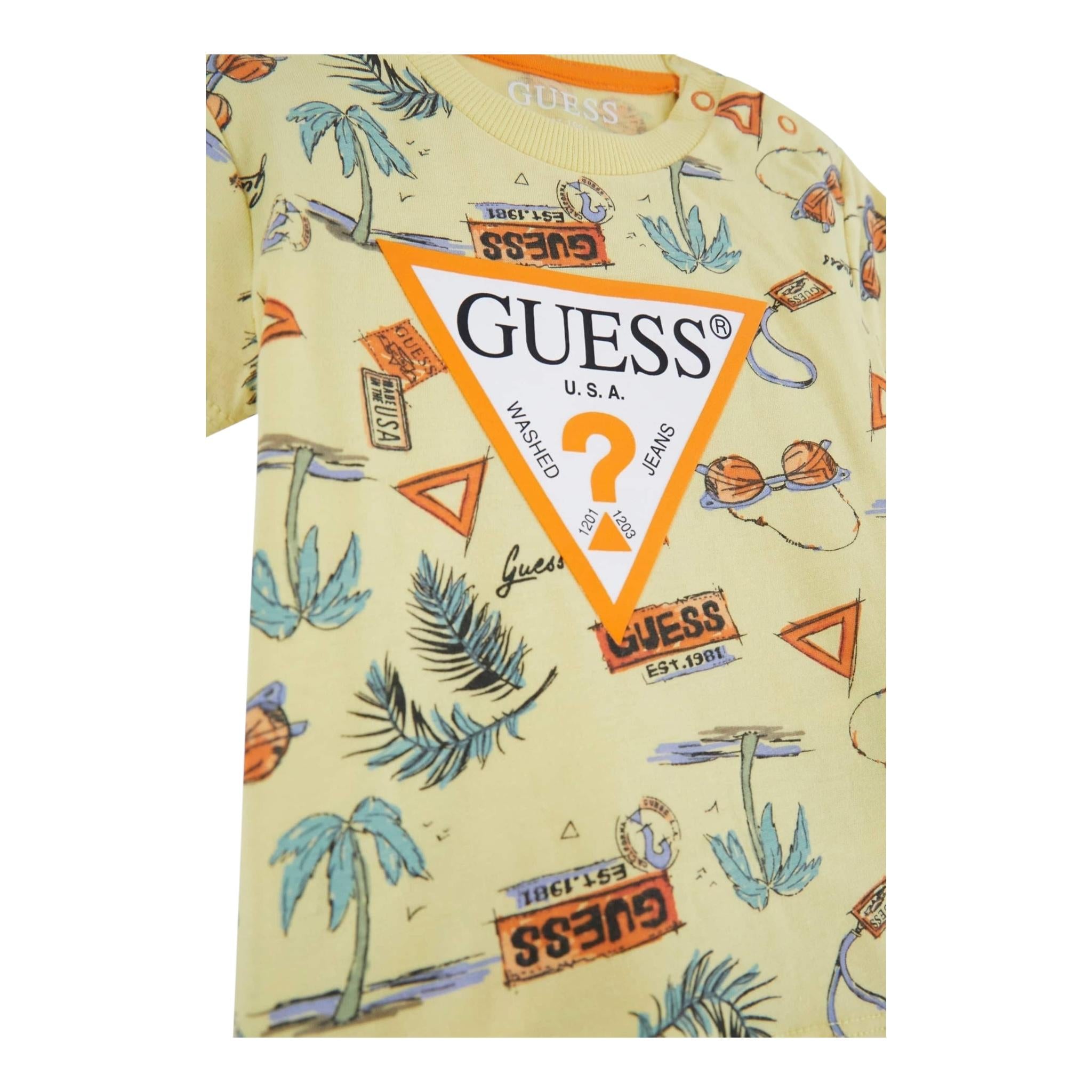 Guess Completo 2 Pezzi T-Shirt-Bermuda Bicolore per Neonato N5GG00K8HM4N GIALLO GUESS 