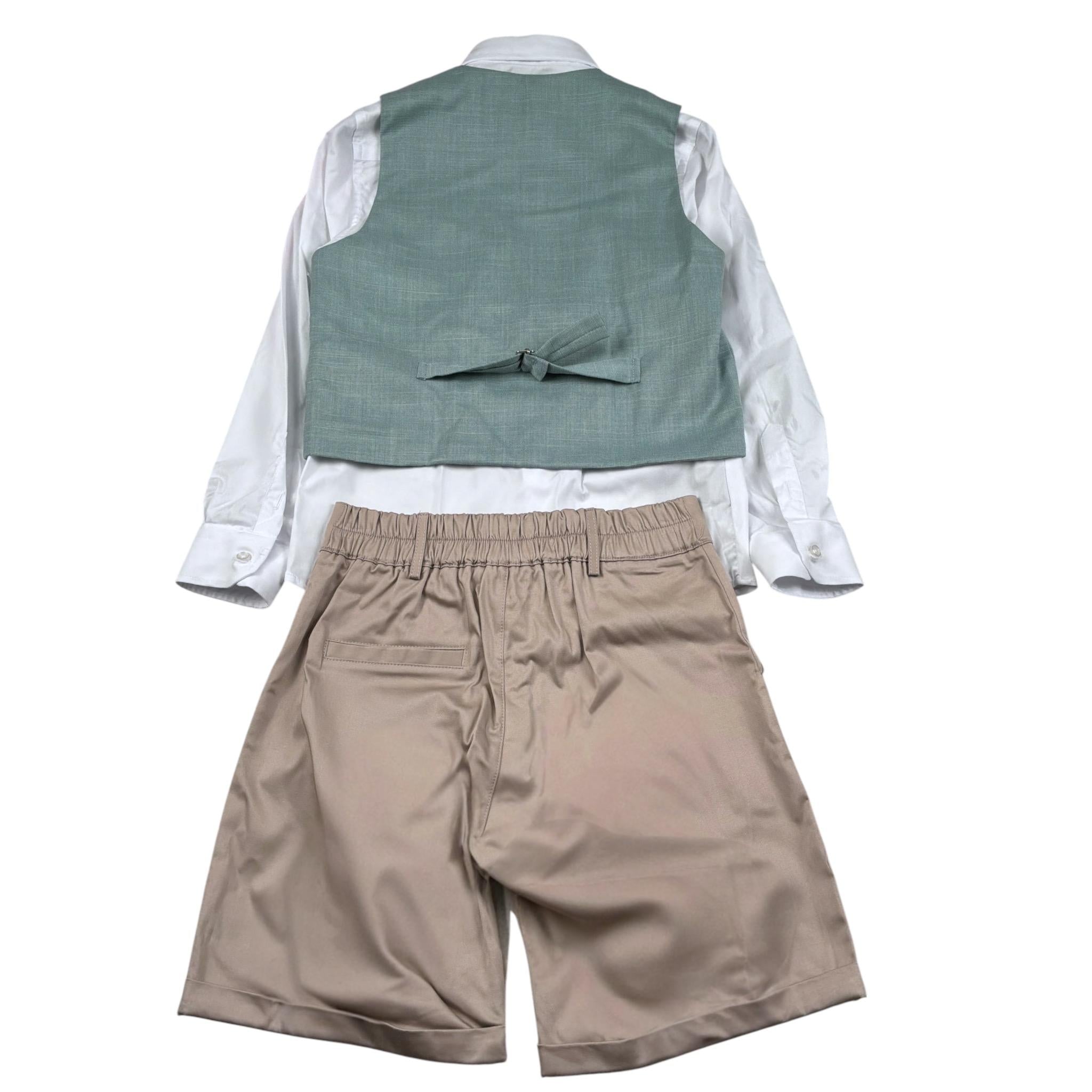 Never Too Completo 4 Pezzi Camicia-Gilet-Papillon-Bermuda Verde per Neonato GM2231BN VERDE NEVER TOO 