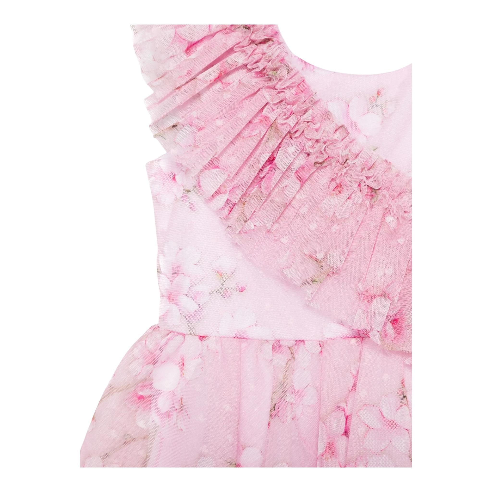 Monnalisa Abito Giromanica Tinta Unita In Tulle per Bambina 19E905 ROSA MONNALISA 