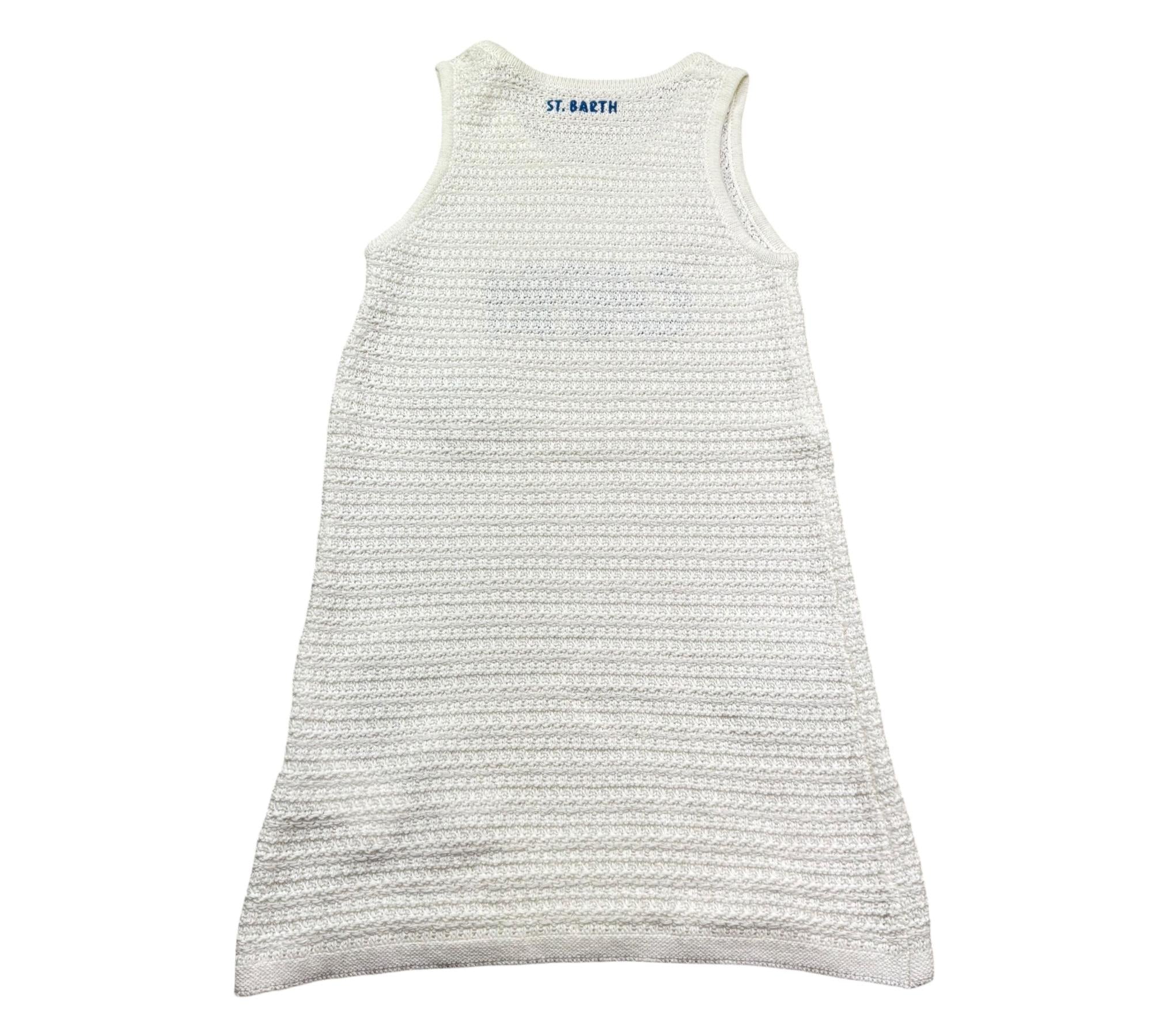 Saint Barth Abito Giromanica Tinta Unita con Ricami per Bambina AUDIE BIANCO SAINT BARTH 