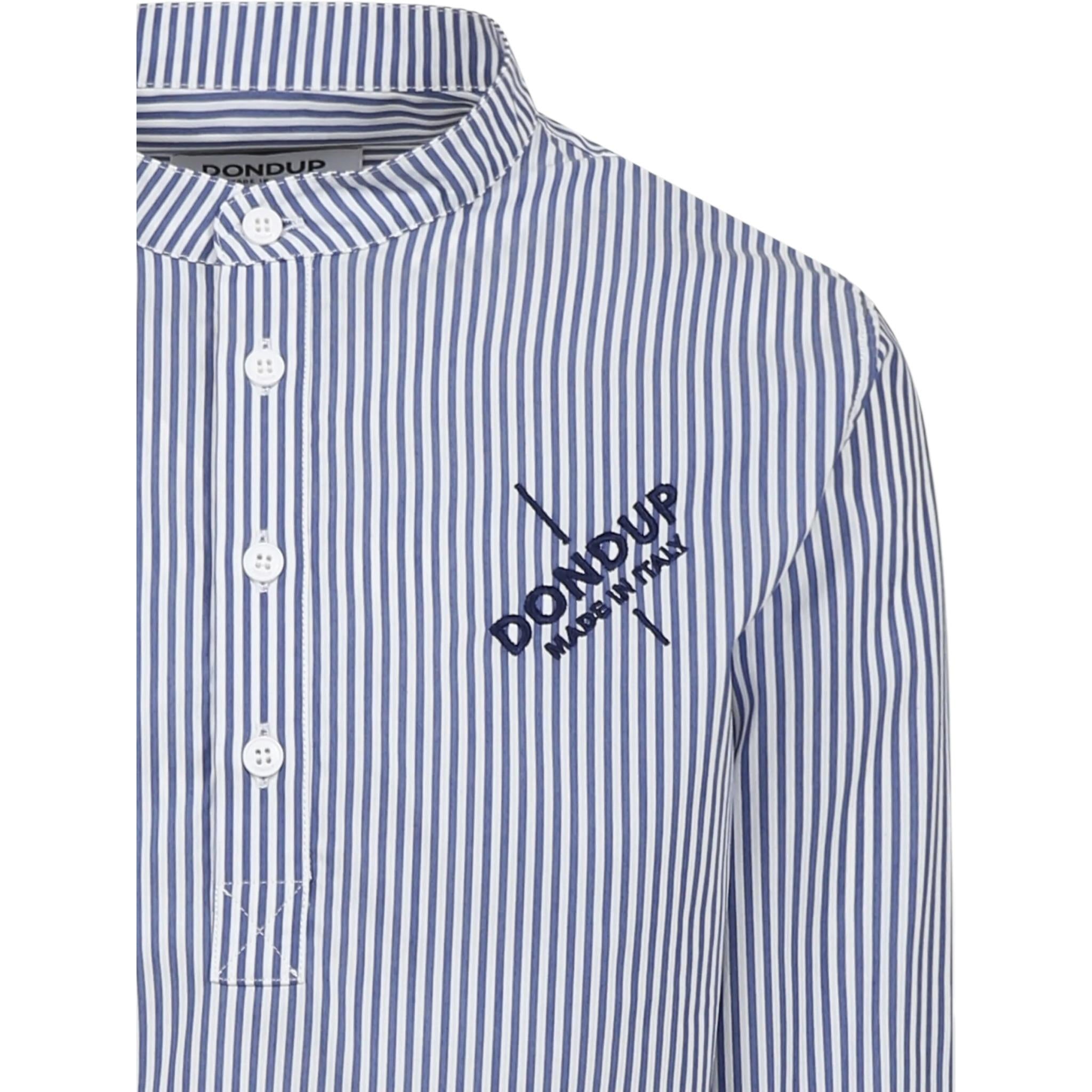 Dondup Camicia Tinta Unita con Fantasia A Righe per Bambino DMCA035X BIANCO/BLU DONDUP 