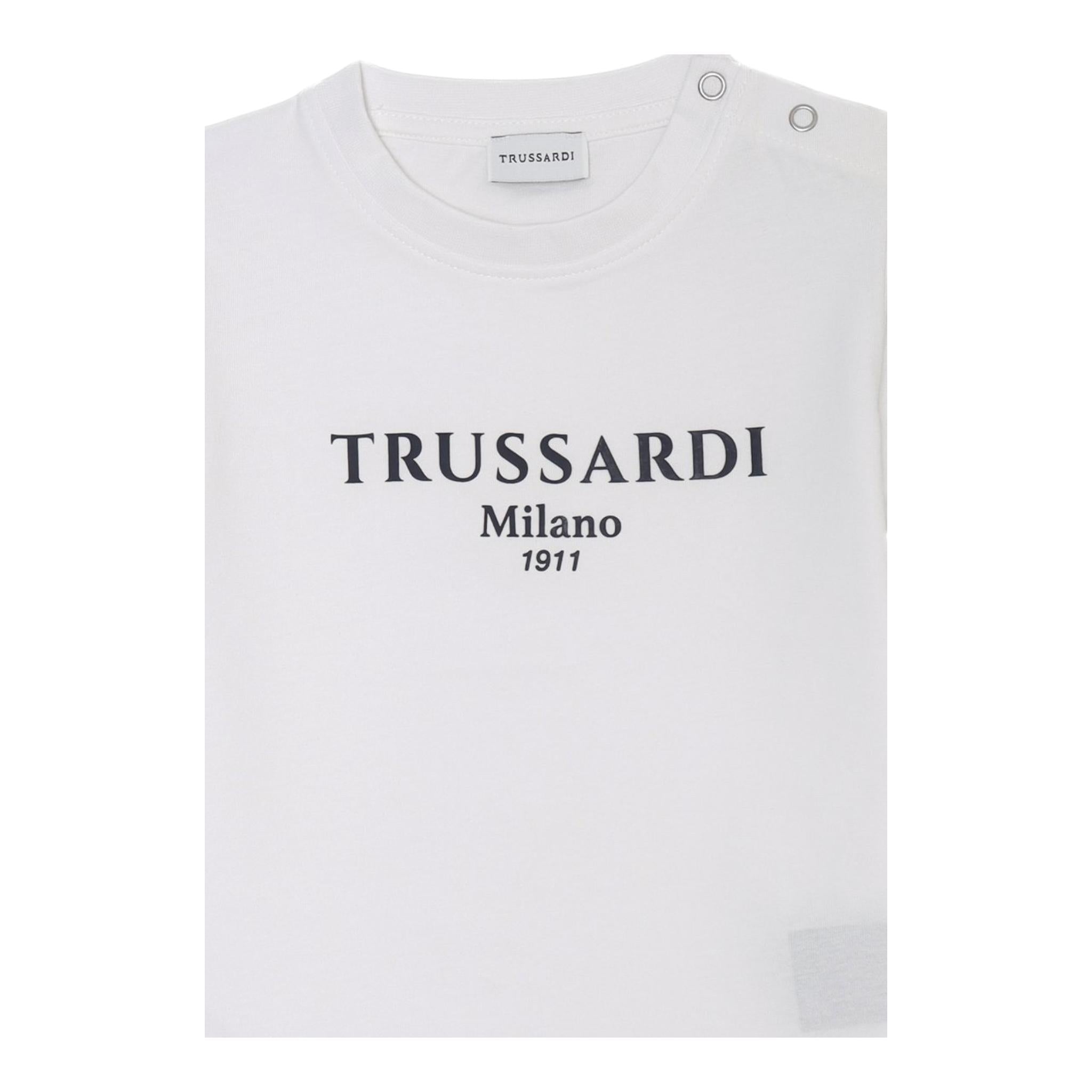 Trussardi T-Shirt Girocollo Tinta Unita con Stampa per Bambino TBP25043TS BIANCO TRUSSARDI 