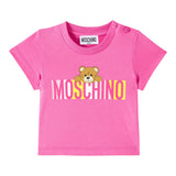 Moschino T-Shirt Girocollo Tinta Unita con Stampa per Neonata MUM04CL ROSA MOSCHINO 