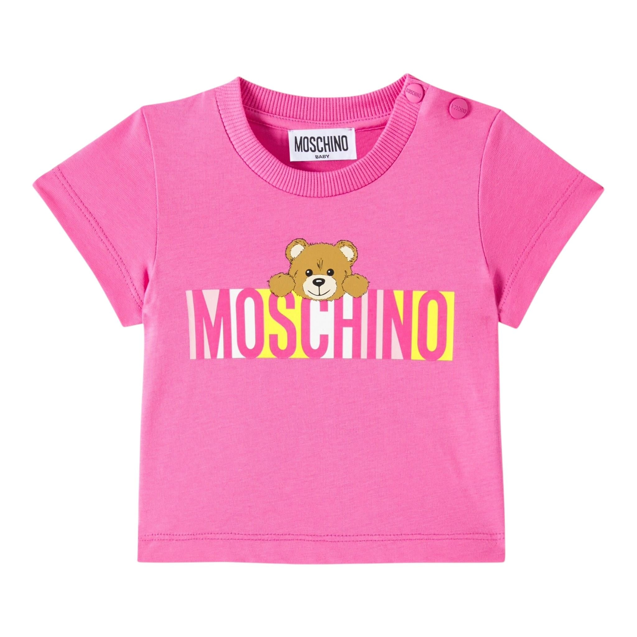 Moschino T-Shirt Girocollo Tinta Unita con Stampa per Neonata MUM04CL ROSA MOSCHINO 