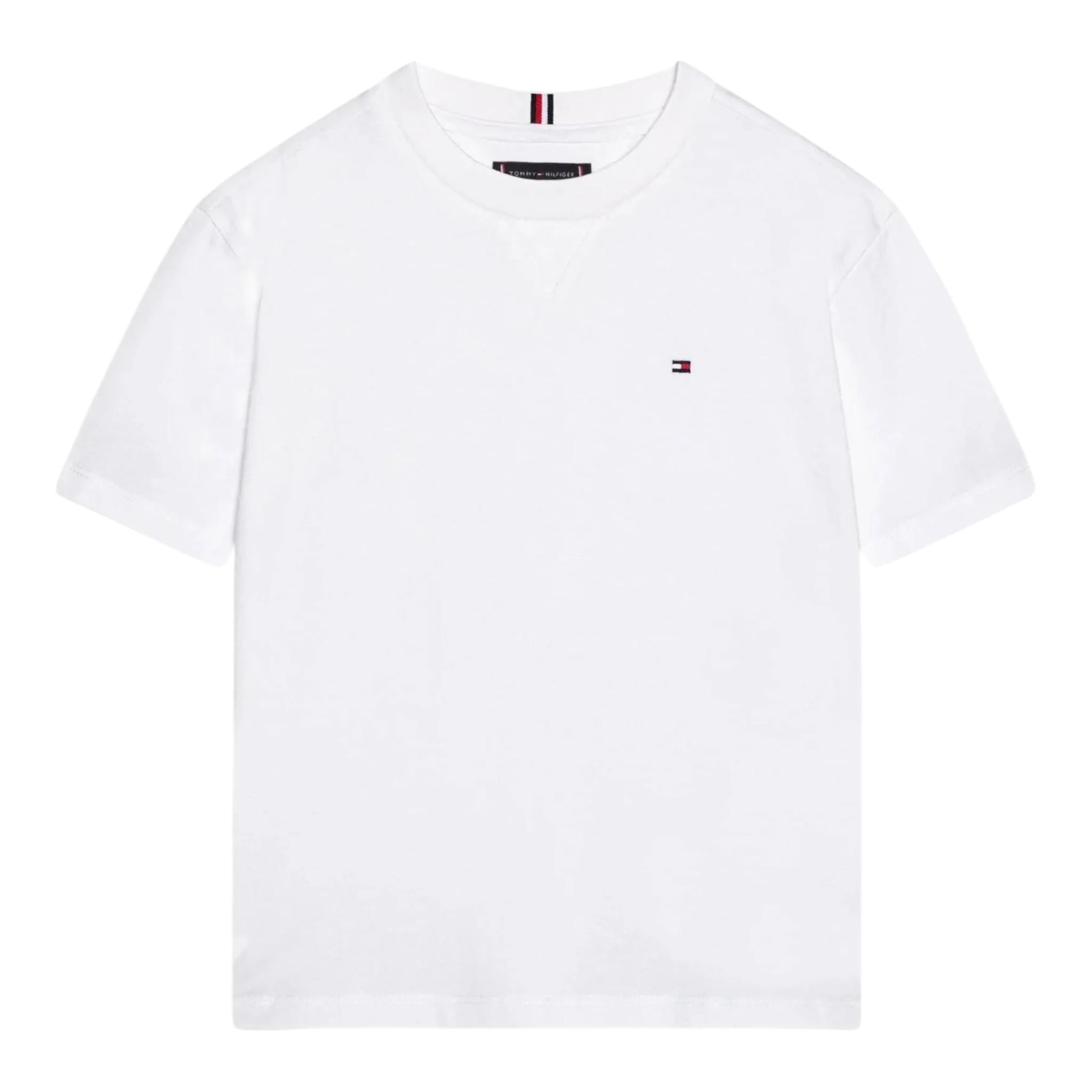 Tommy Hilfiger T-Shirt Girocollo Tinta Unita con Logo per Bambino KB0KB09601 BIANCO TOMMY HILFIGER 