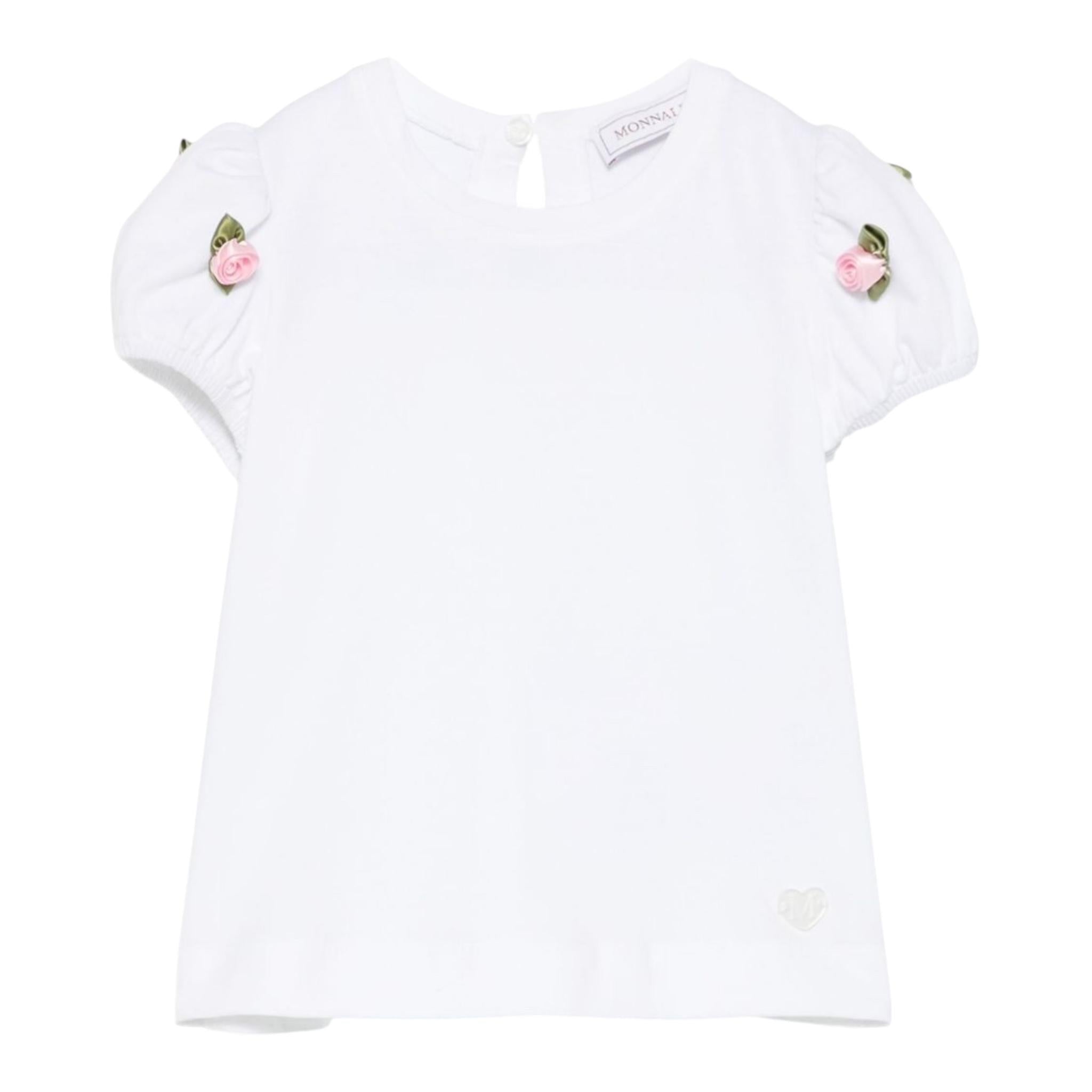 Monnalisa T-Shirt Girocollo Tinta Unita con Applicazioni per Bambina 31E604 BIANCO MONNALISA 