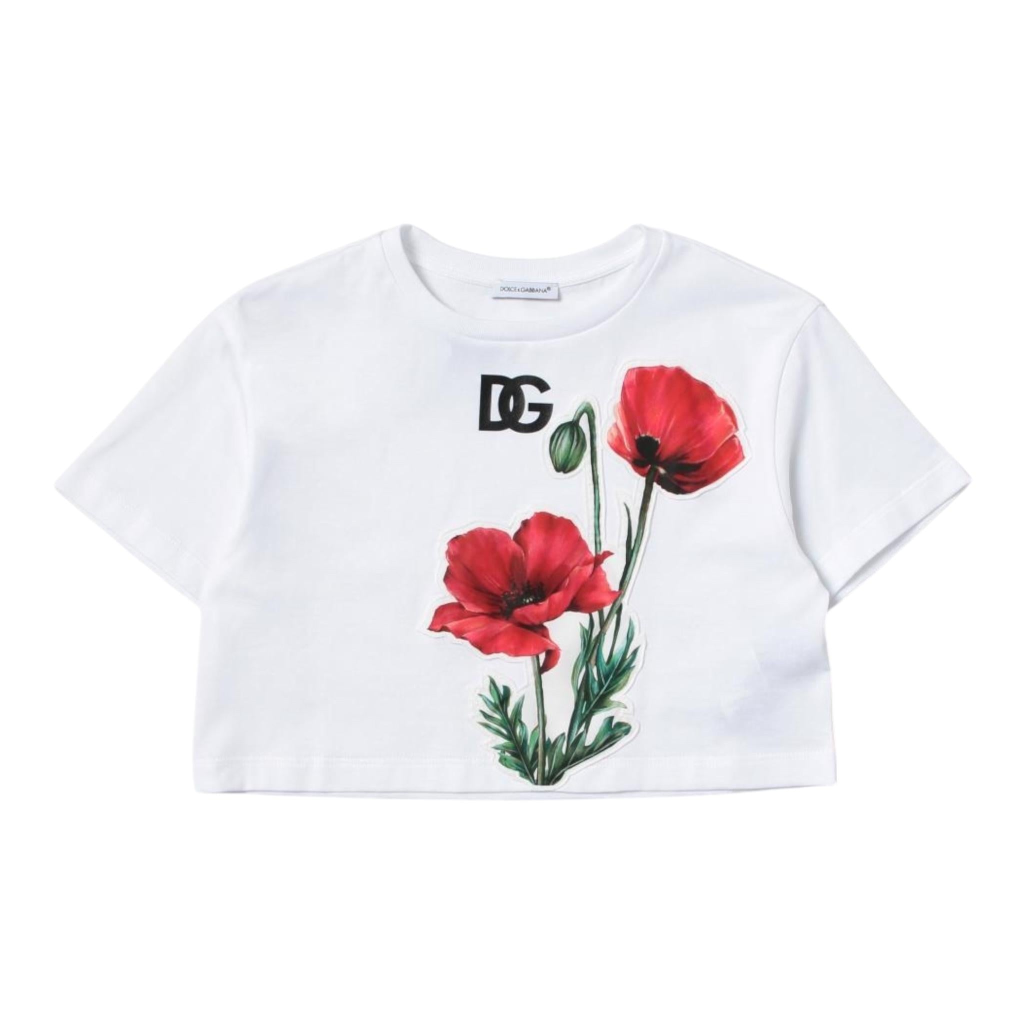 DOLCE & GABBANA t-shirt girocollo tinta unita con rose Bianco per Bambina L5JTHY BIANCO DOLCE & GABBANA 