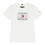 Tommy Hilfiger T-Shirt Girocollo Tinta Unita con Logo per Bambino KB0KB09538 BIANCO TOMMY HILFIGER 