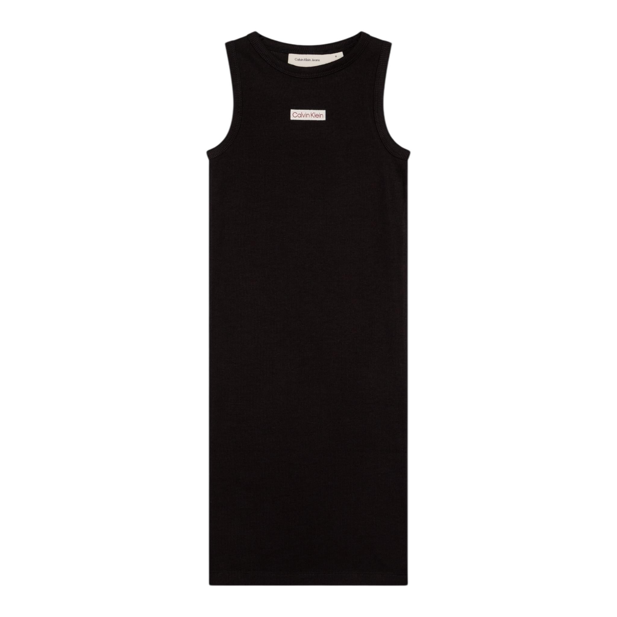 Calvin Klein Abito Tinta Unita Giromanica con Logo per Bambina IG0IG02906XX NERO CALVIN KLEIN 