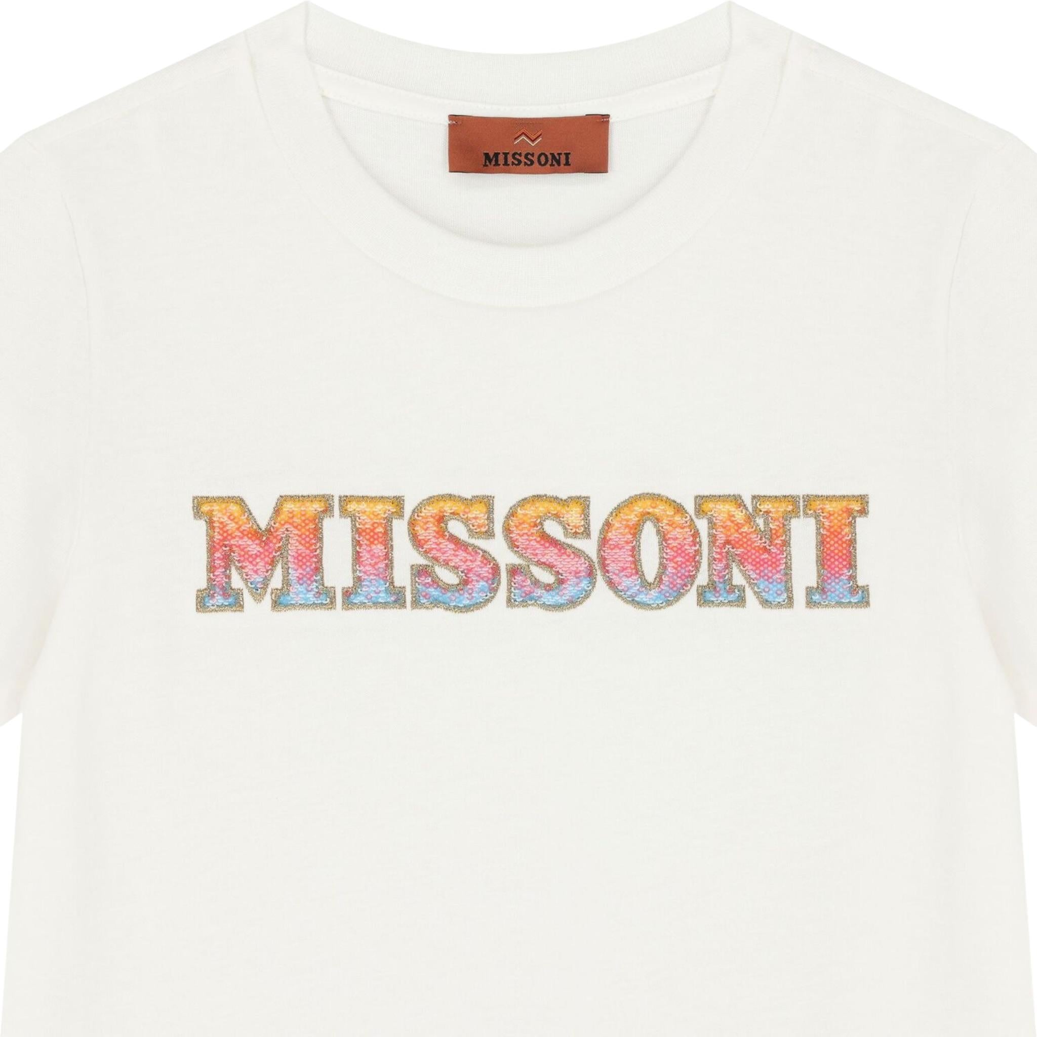 Missoni T-Shirt Girocollo Tinta Unita con Stampa per Bambina MV8B01 BIANCO MISSONI 