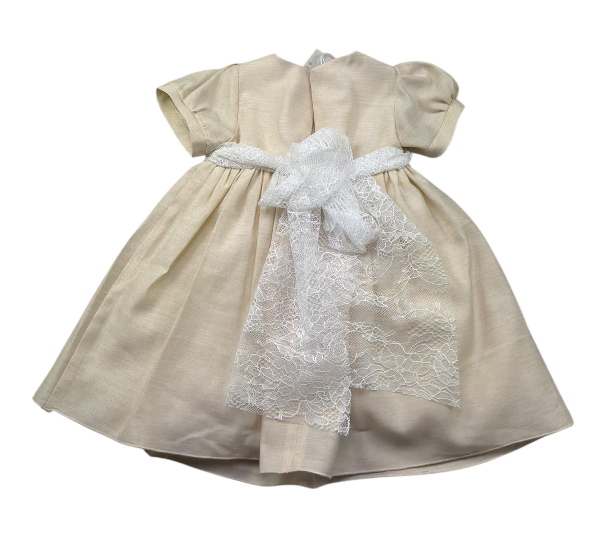 Le Bebe Abito Mezza Manica Tinta Unita con Cinturino per Neonata LBG6324 BEIGE LE BEBE 