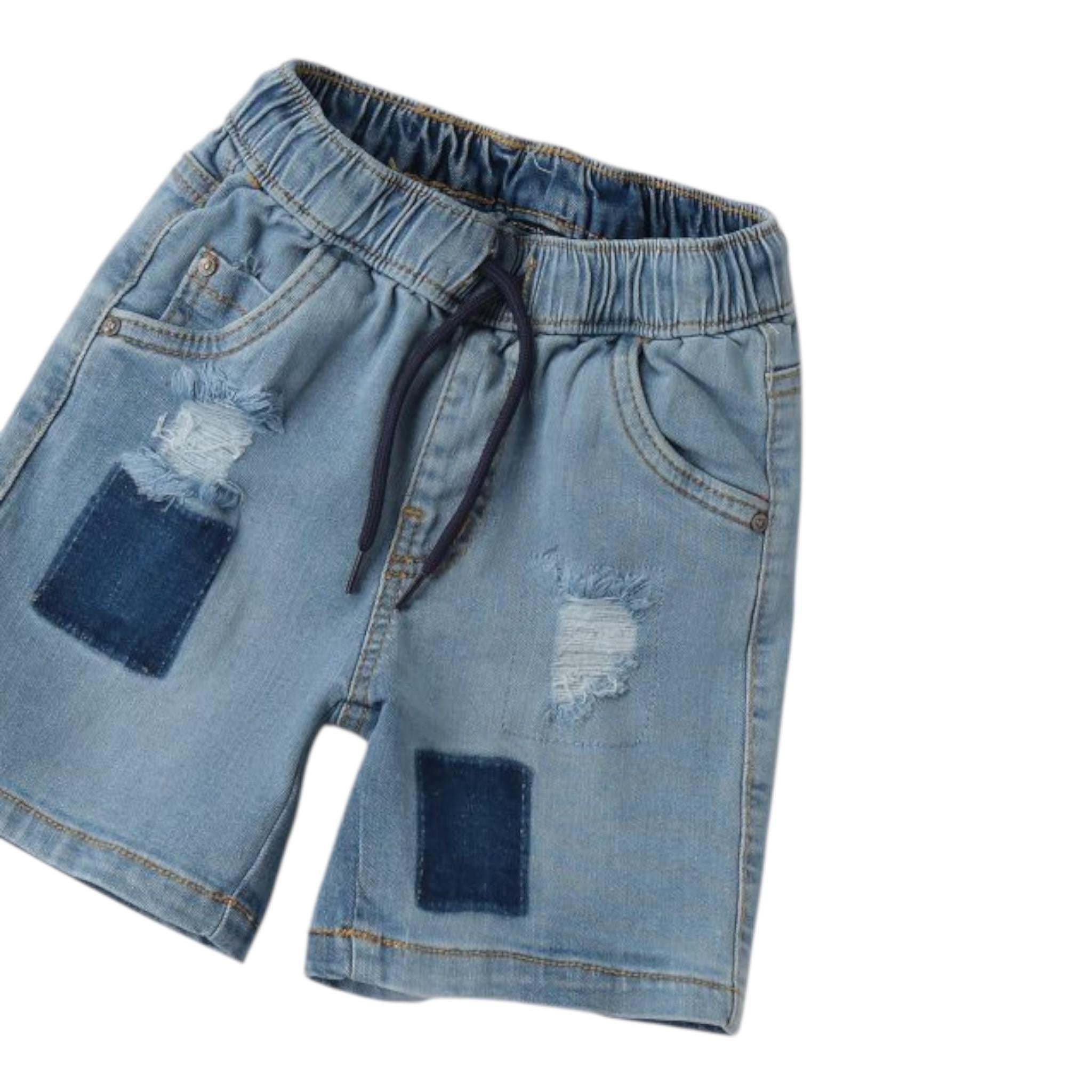 Sarabanda Bermuda In Denim Tinta Unita con Elastico In Vita per Bambino 0B153X AZZURRO SARABANDA 