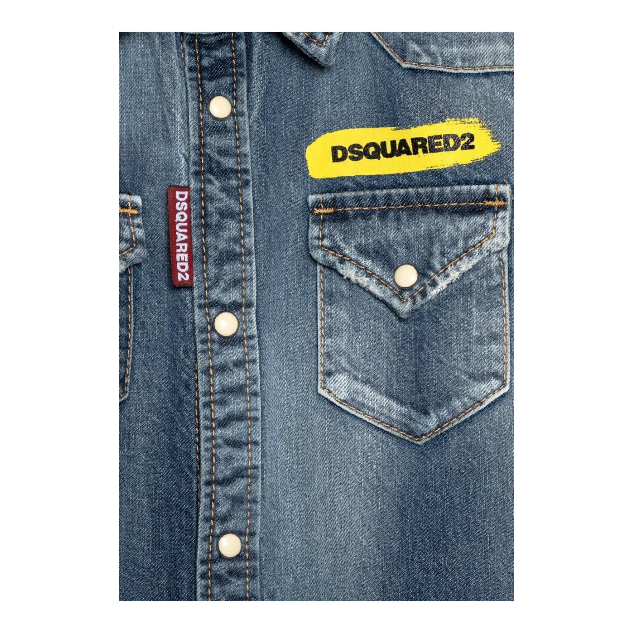 Dsquared2 Camicia Manica Lunga In Denim Tinta Unita per Bambino DQ02DG AZZURRO DSQUARED2 