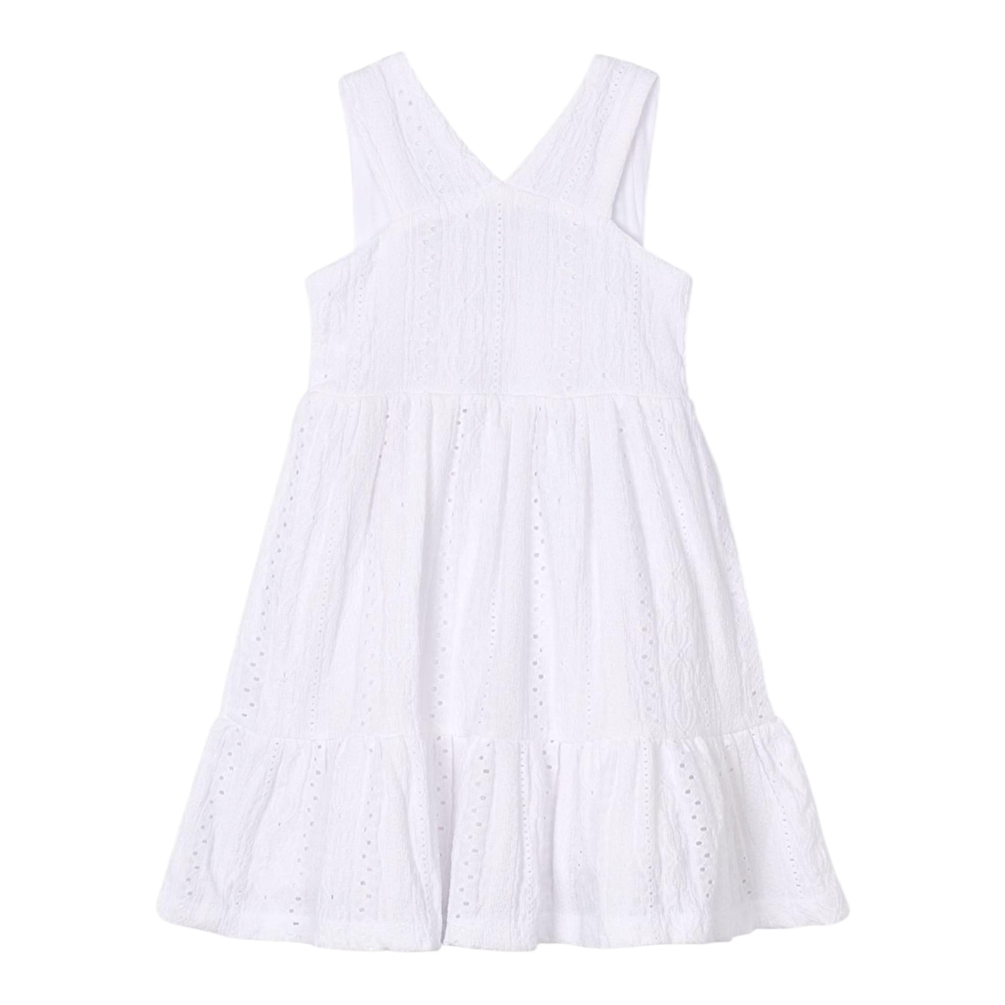 Mayoral Abito Giromanica tinta unita con Trafori Bianco per Bambina 3962 BIANCO MAYORAL 