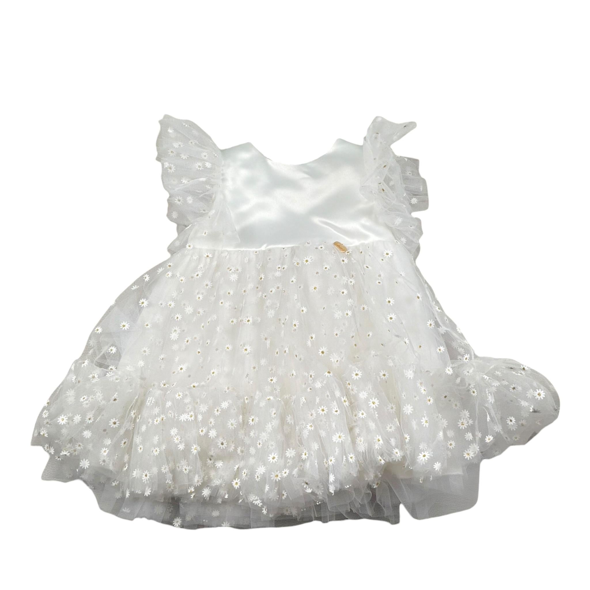 Le Bebe' Abito Cerimonia Tinta Unita con Tulle E Stampa per Neonata LBG5177 BIANCO LE BEBE' 