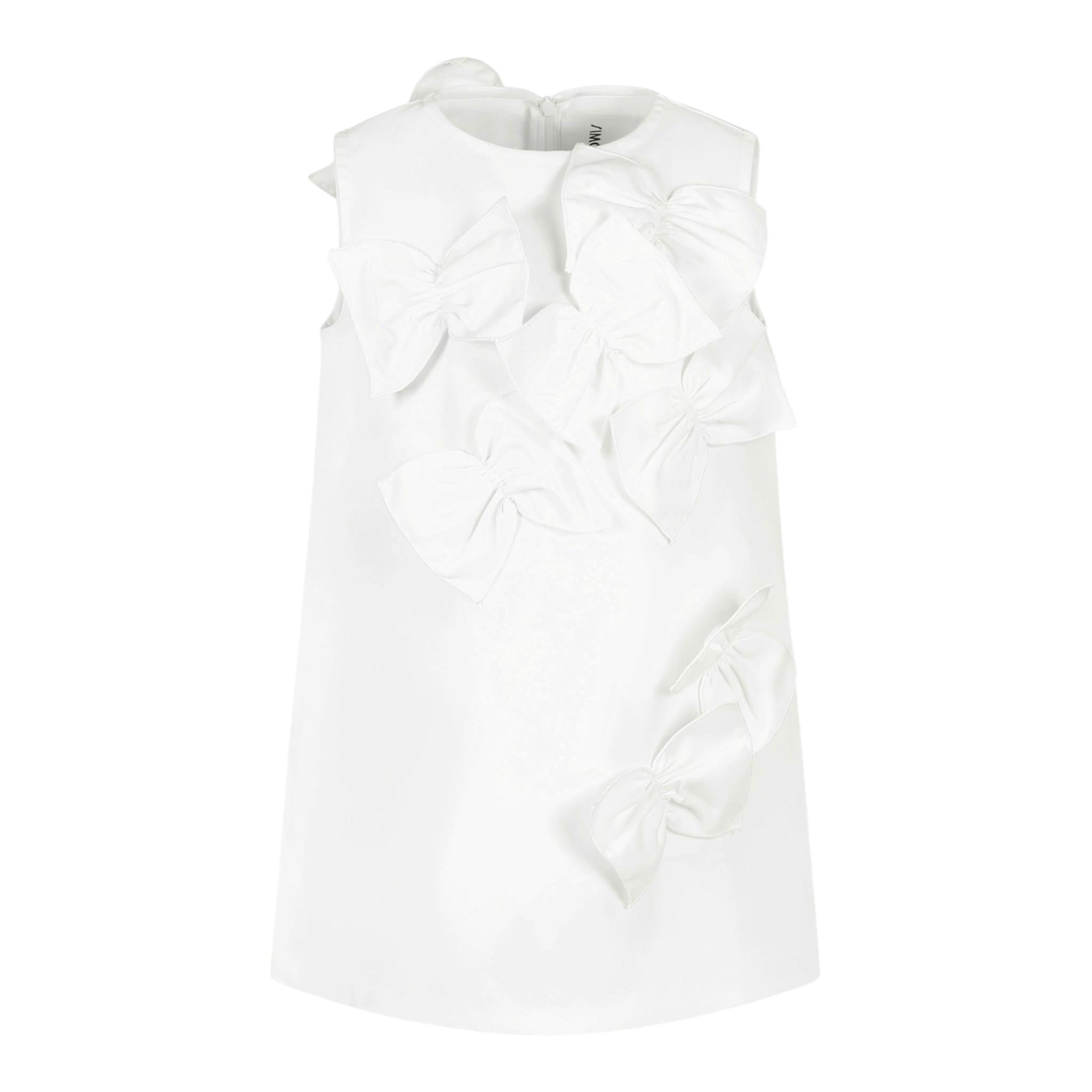 Simonetta Abito Giromanica Tinta Unita con Fiocchi per Bambina SW1B42S BIANCO SIMONETTA 