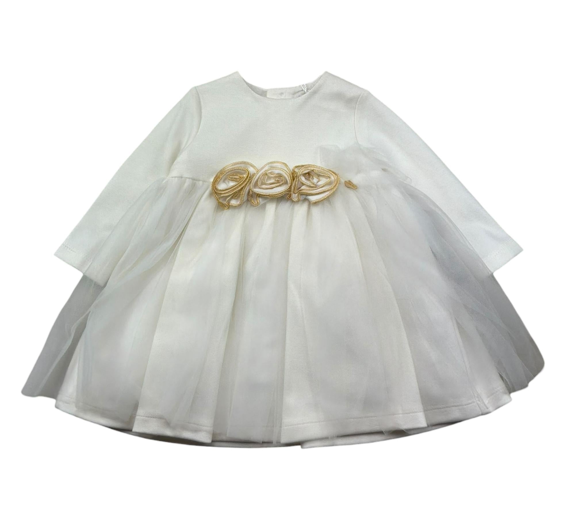 Le Bebe Abito Manica Lunga Tinta Unita con Gonna In Tulle per Neonata LBG1047 BIANCO LE BEBE 