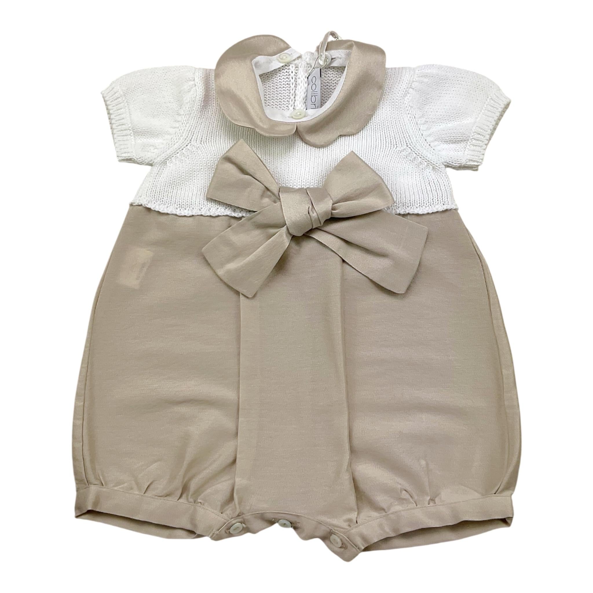 Colibri Pagliaccetto Bicolore Mezza Manica con Fiocco per Neonata 5TPAGL BIANCO/BEIGE COLIBRI 