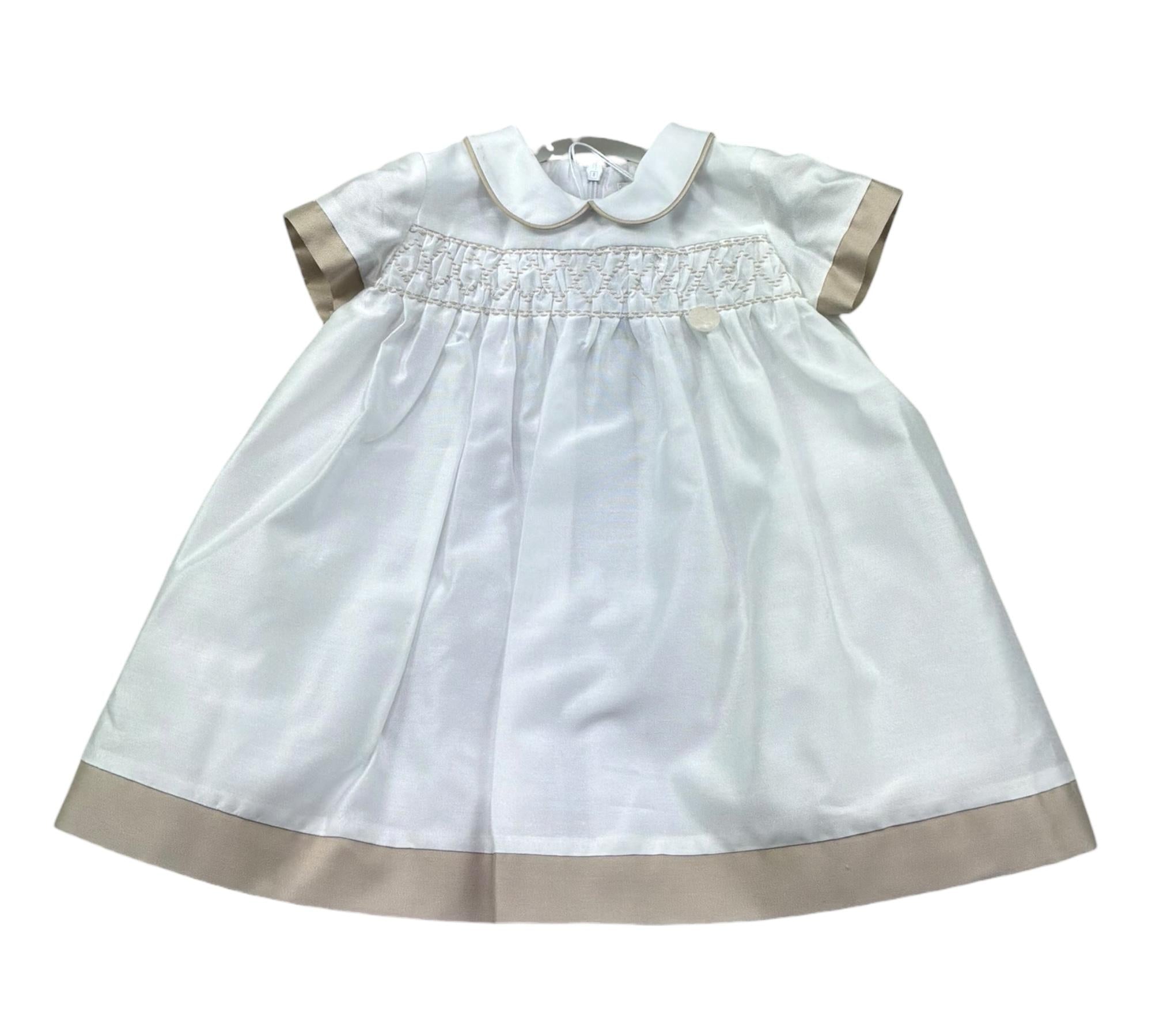 Le Bebe Abito Mezza Manica Tinta Unita con Profili In Contrasto per Neonata LBG6340 BIANCO LE BEBE 