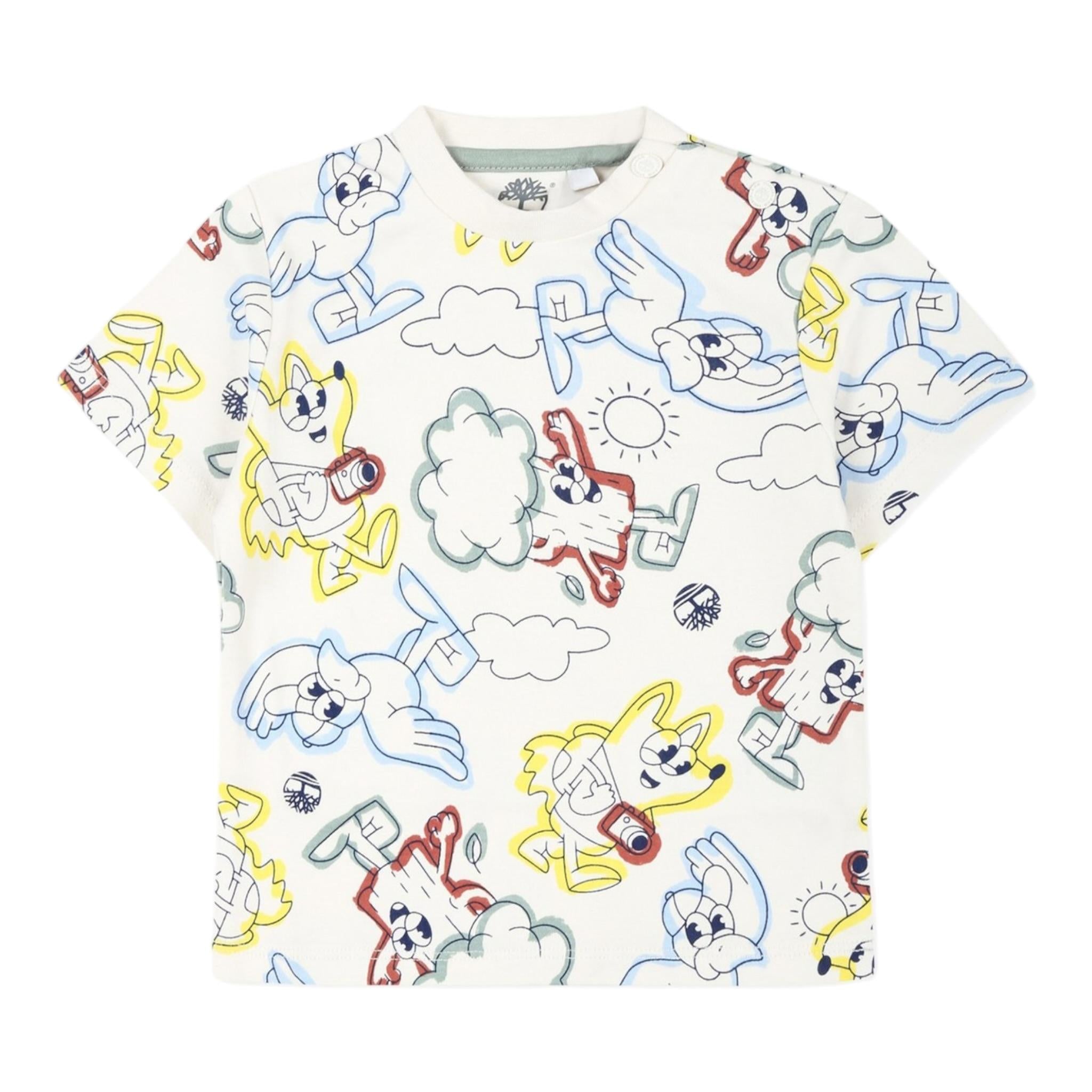 Timberland T-Shirt Girocollo Tinta Unita con Stampe per Neonato T60386X PANNA TIMBERLAND 