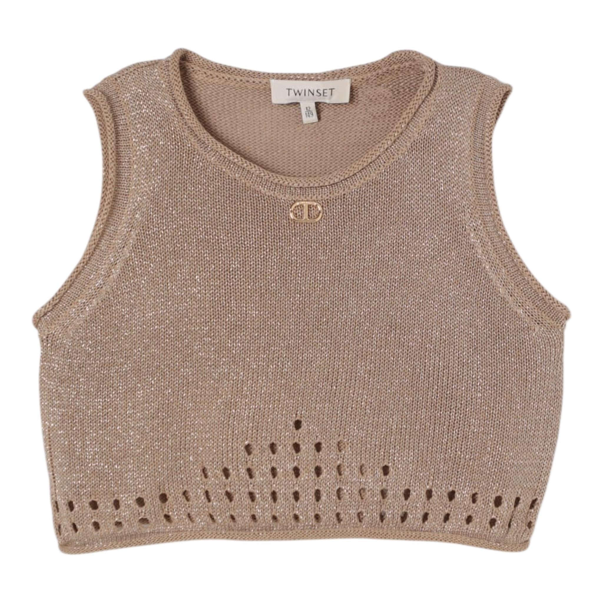 Twinset Top Tinta Unita Giromanica per Bambina 251GJ3431 TABACCO TWINSET 