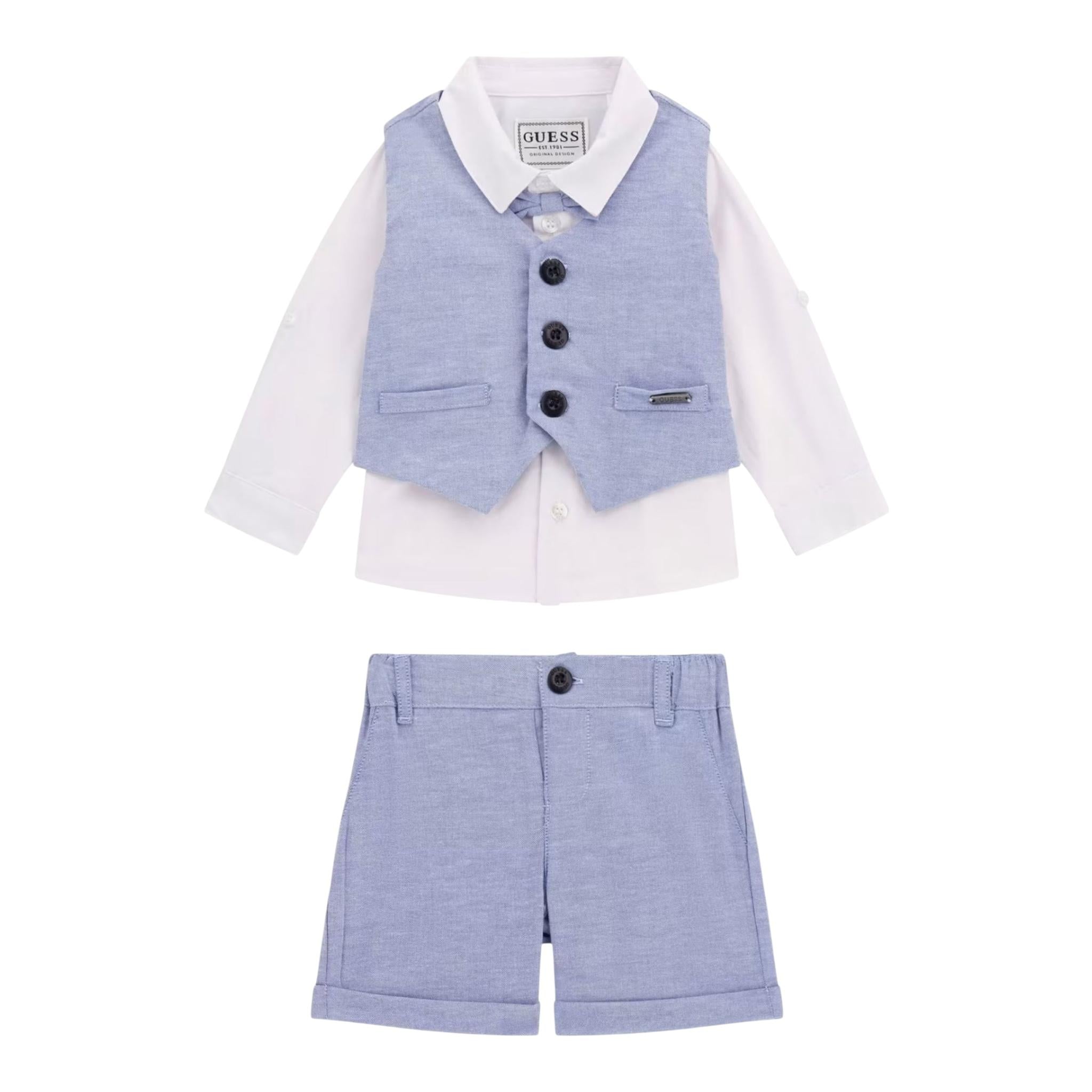 Guess Completo 4 Pezzi Camicia-Bermuda-Gilet-Papillions per Neonato I5RG21WF6P0 AZZURRO GUESS 