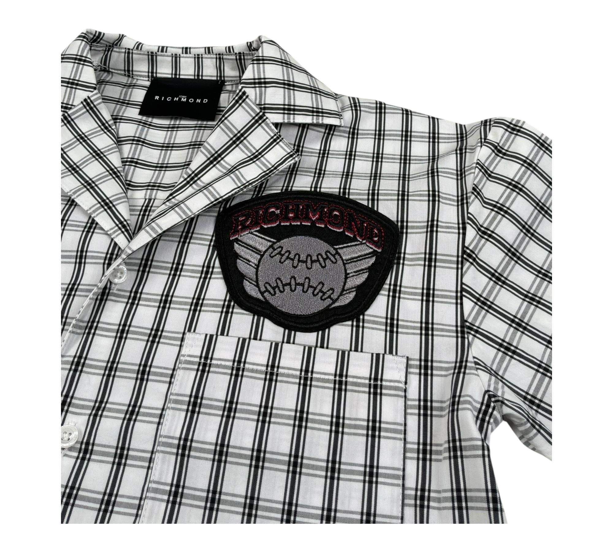 John Richmond Camcia Mezza Manica Fantasia Qaudri per Bambino GBP2613CAE BIANCO JOHN RICHMOND 