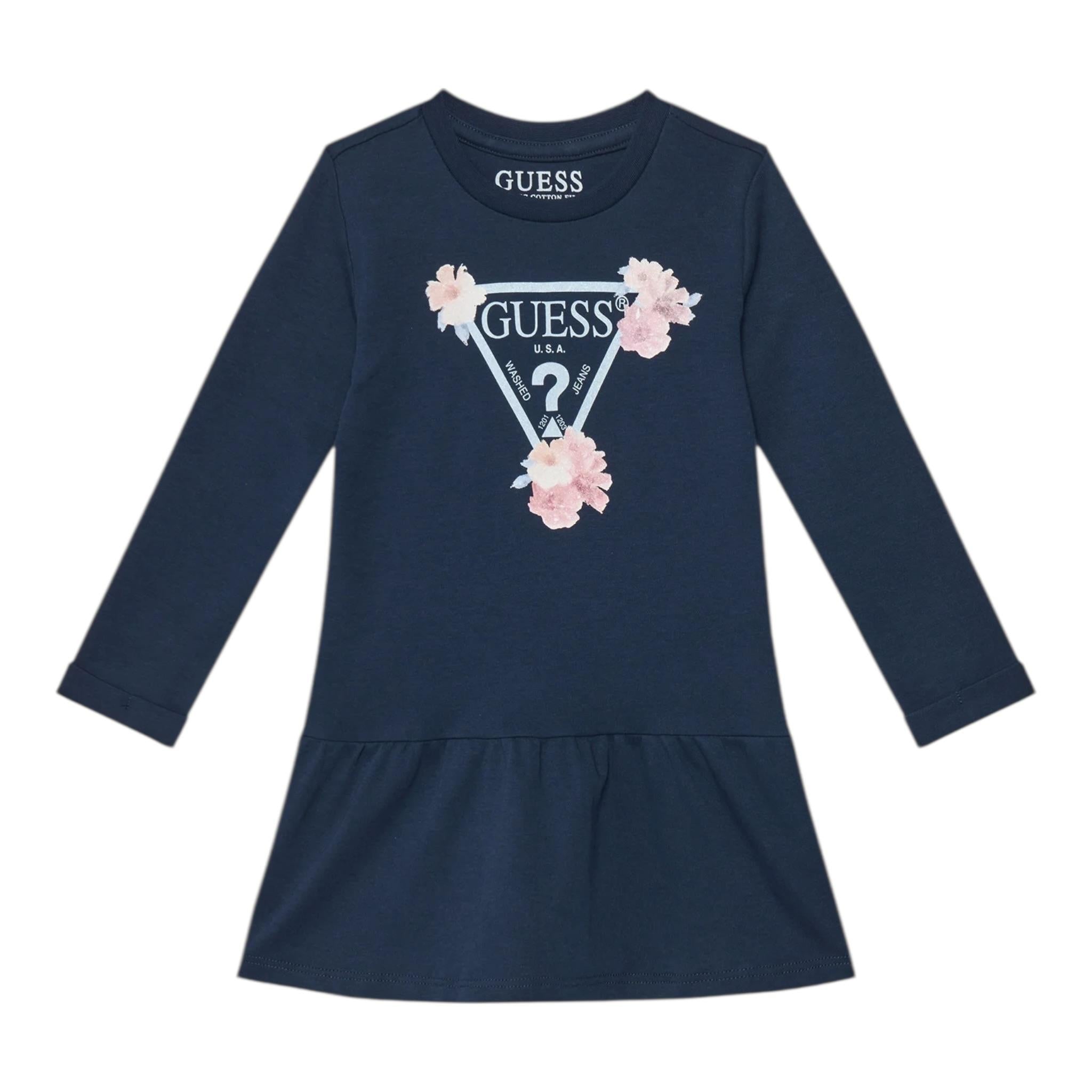 Guess Abito Manica Lunga Tinta Unita con Stampa per Bambina K3YK13KA6W4 BLU GUESS 