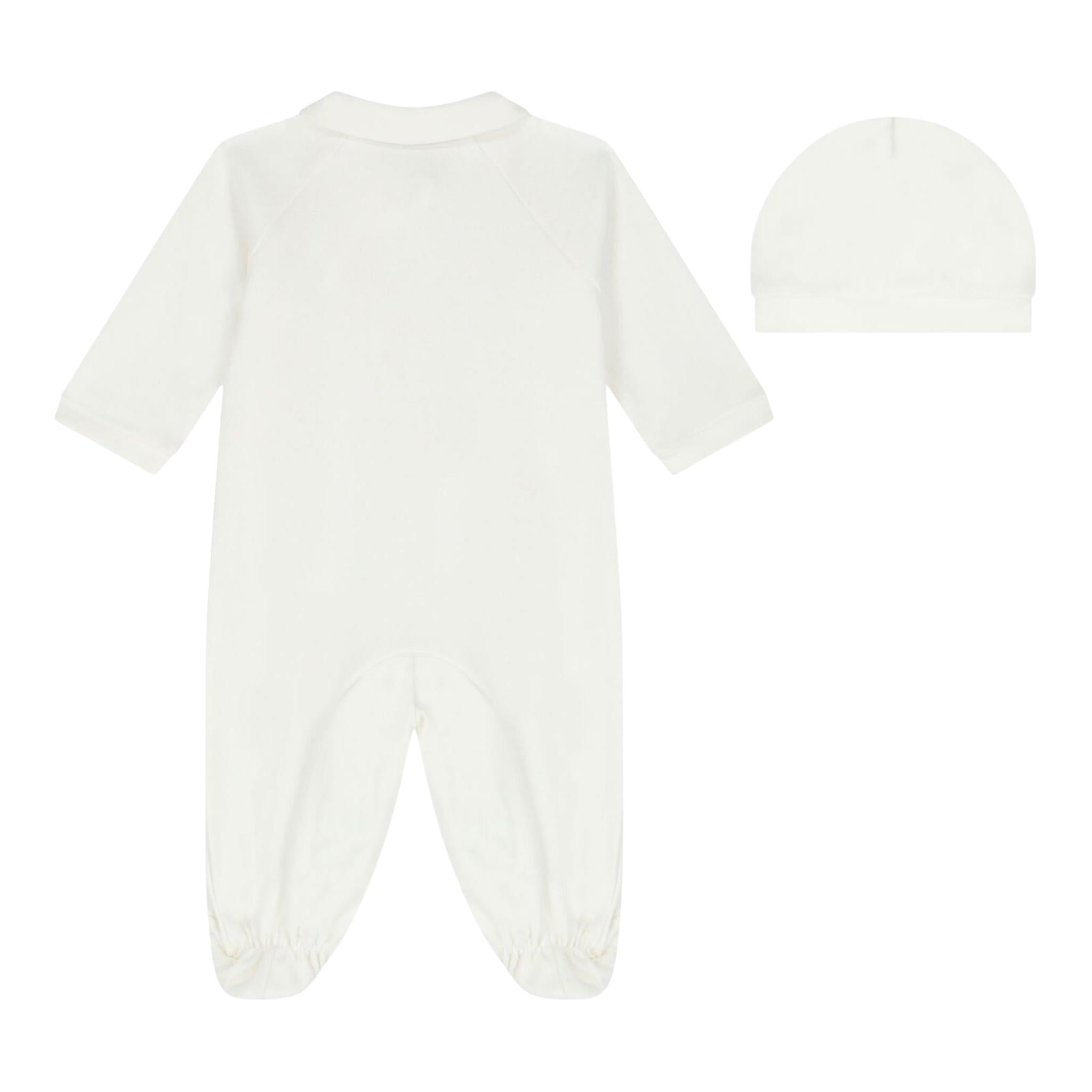 Monnalisa Set Tutina-Cappello Tinta Unita con Stampa per Neonata 35D502 PANNA MONNALISA 