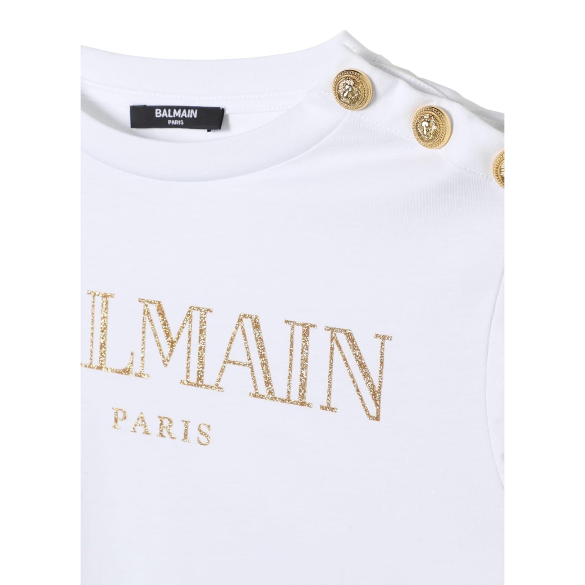 Balmain T-Shirt Girocollo Tinta Unita con Stampa per Bambina BV8B71 BIANCO BALMAIN 