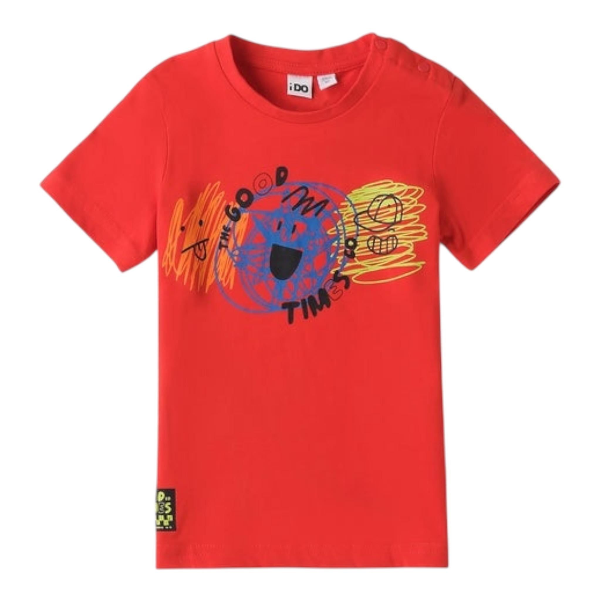 I Do T-Shirt Girocollo Tinta Unita con Stampa per Bambino 4B456 ROSSO I DO 