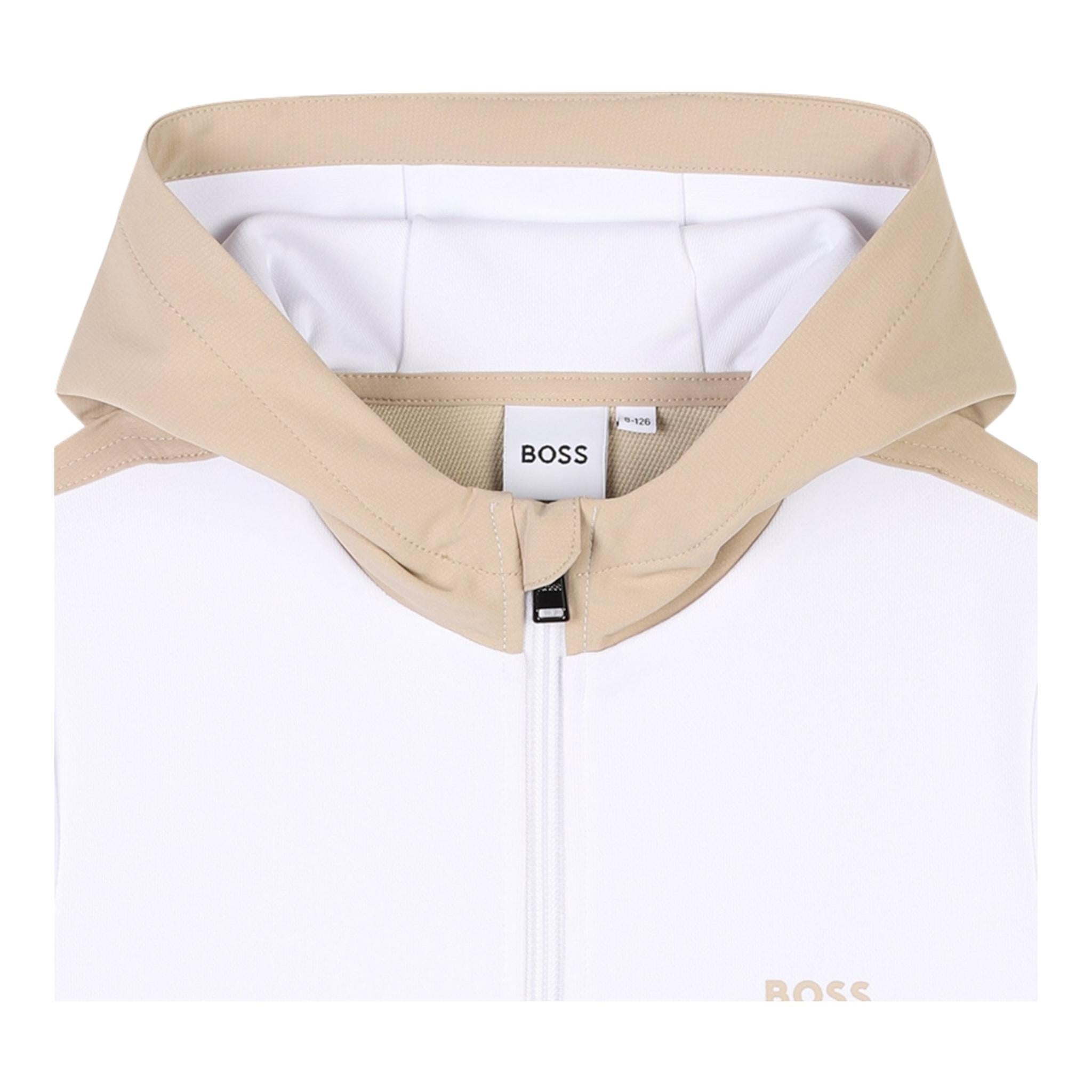 Boss Felpa con Zip E Cappuccio Bicolore per Bambino J51965 BIANCO/BEIGE BOSS 